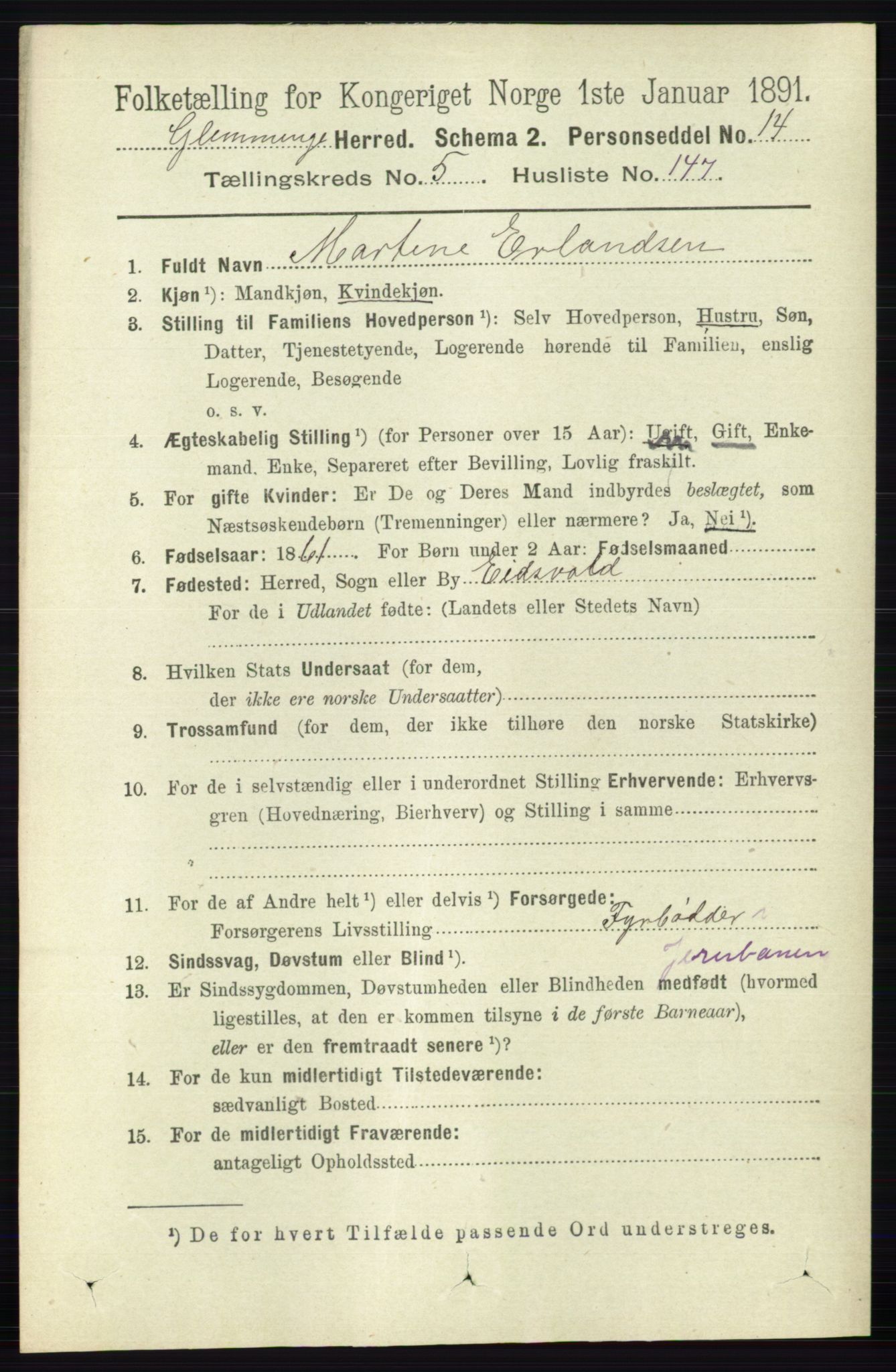 RA, 1891 census for 0132 Glemmen, 1891, p. 7297