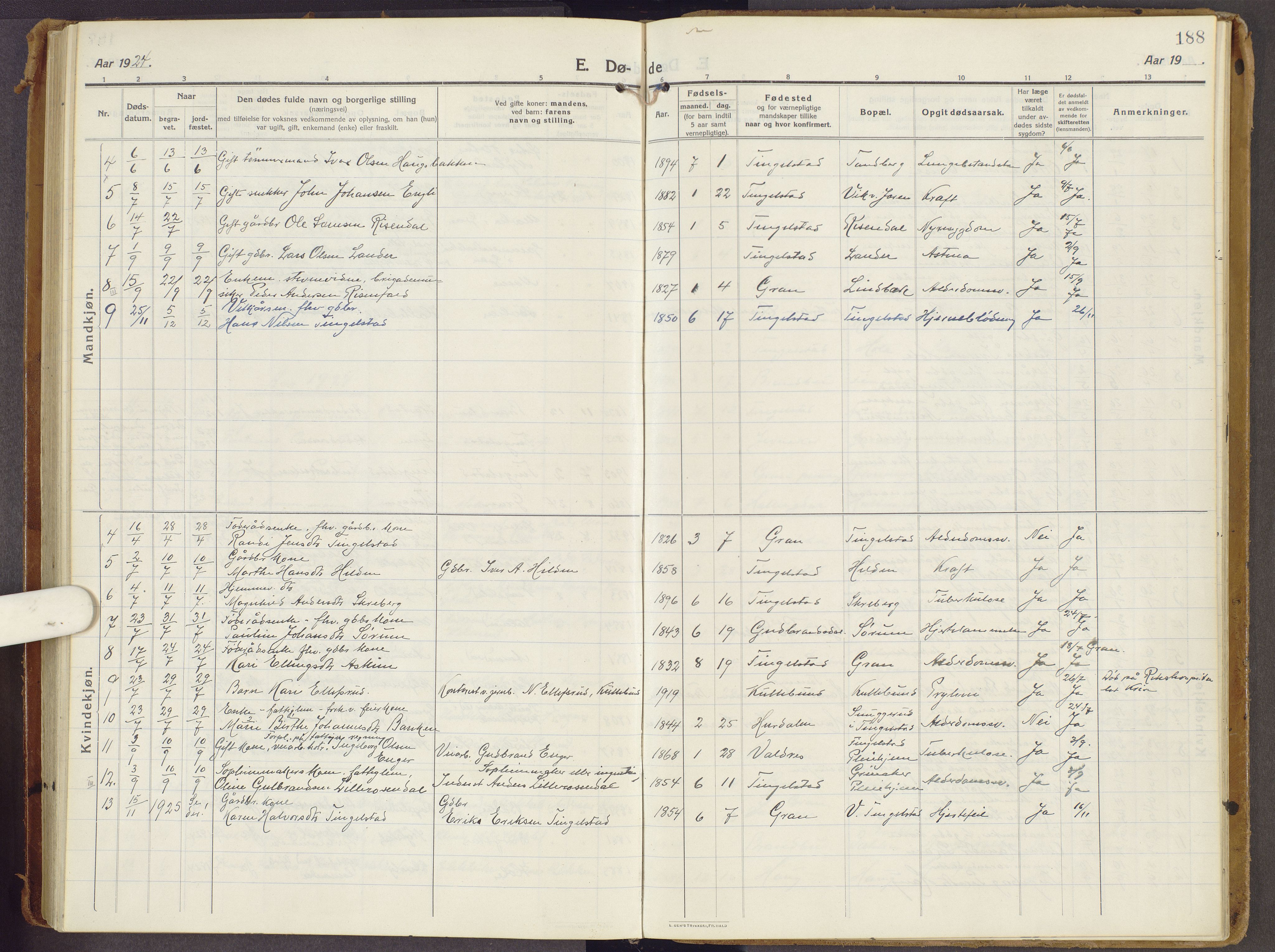 Brandbu prestekontor, SAH/PREST-114/H/Ha/Haa/L0003: Parish register (official) no. 3, 1914-1928, p. 188