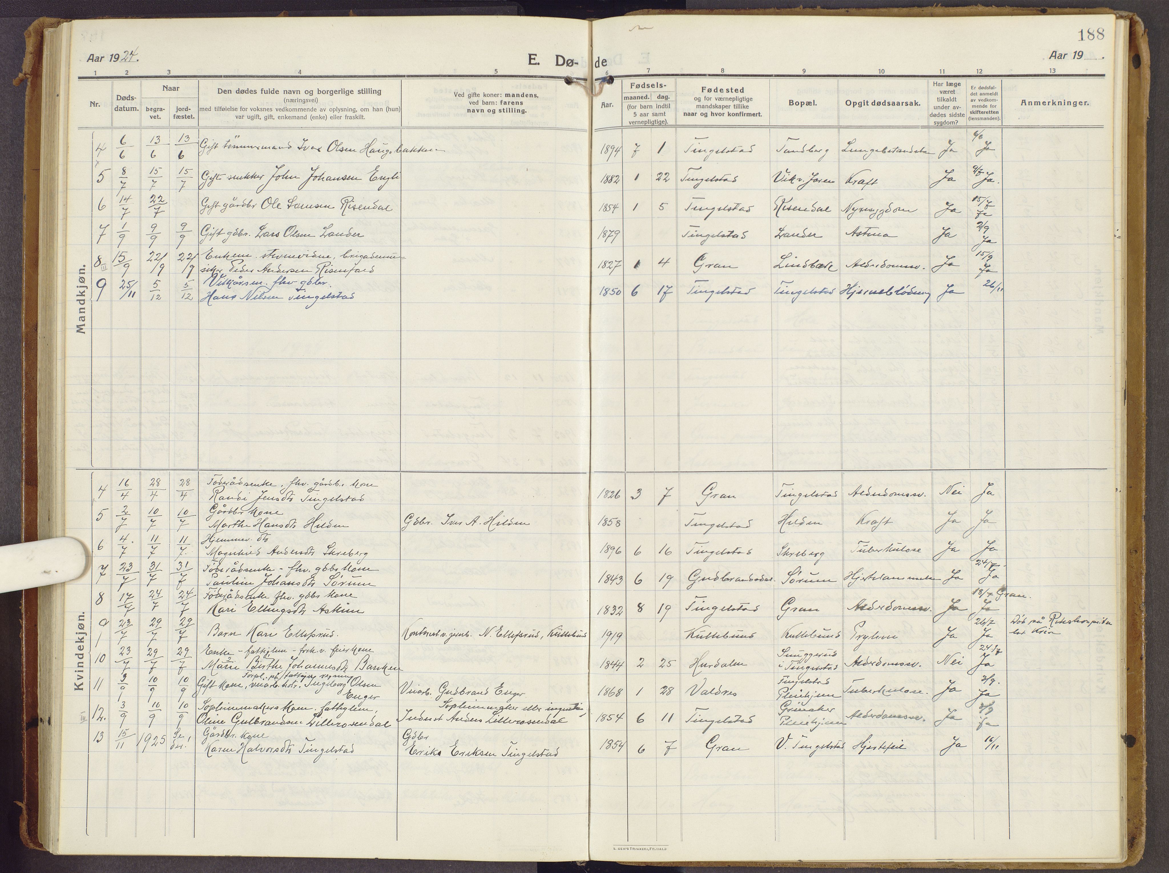 Brandbu prestekontor, AV/SAH-PREST-114/H/Ha/Haa/L0003: Parish register (official) no. 3, 1914-1928, p. 188