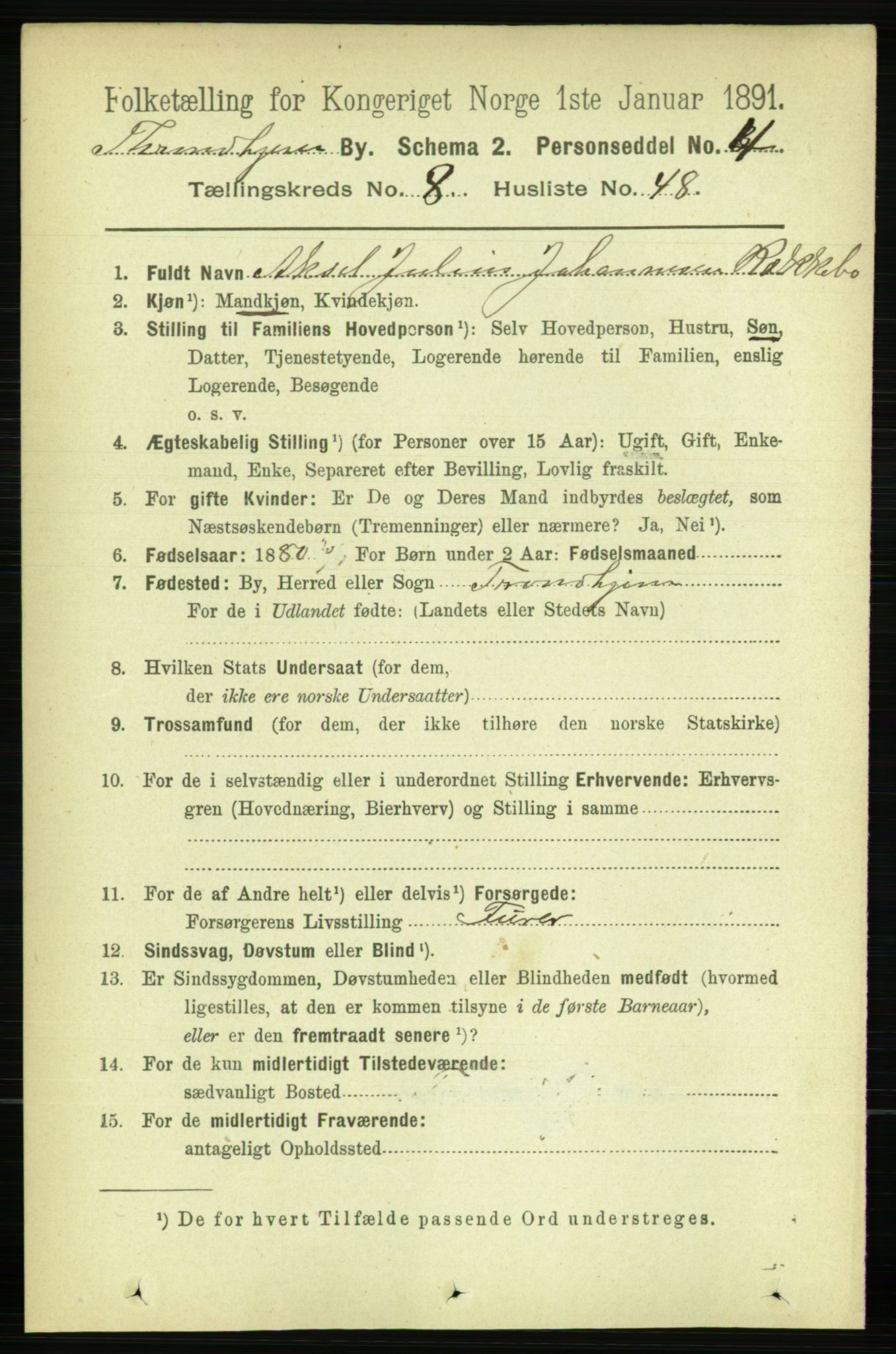 RA, 1891 census for 1601 Trondheim, 1891, p. 7420