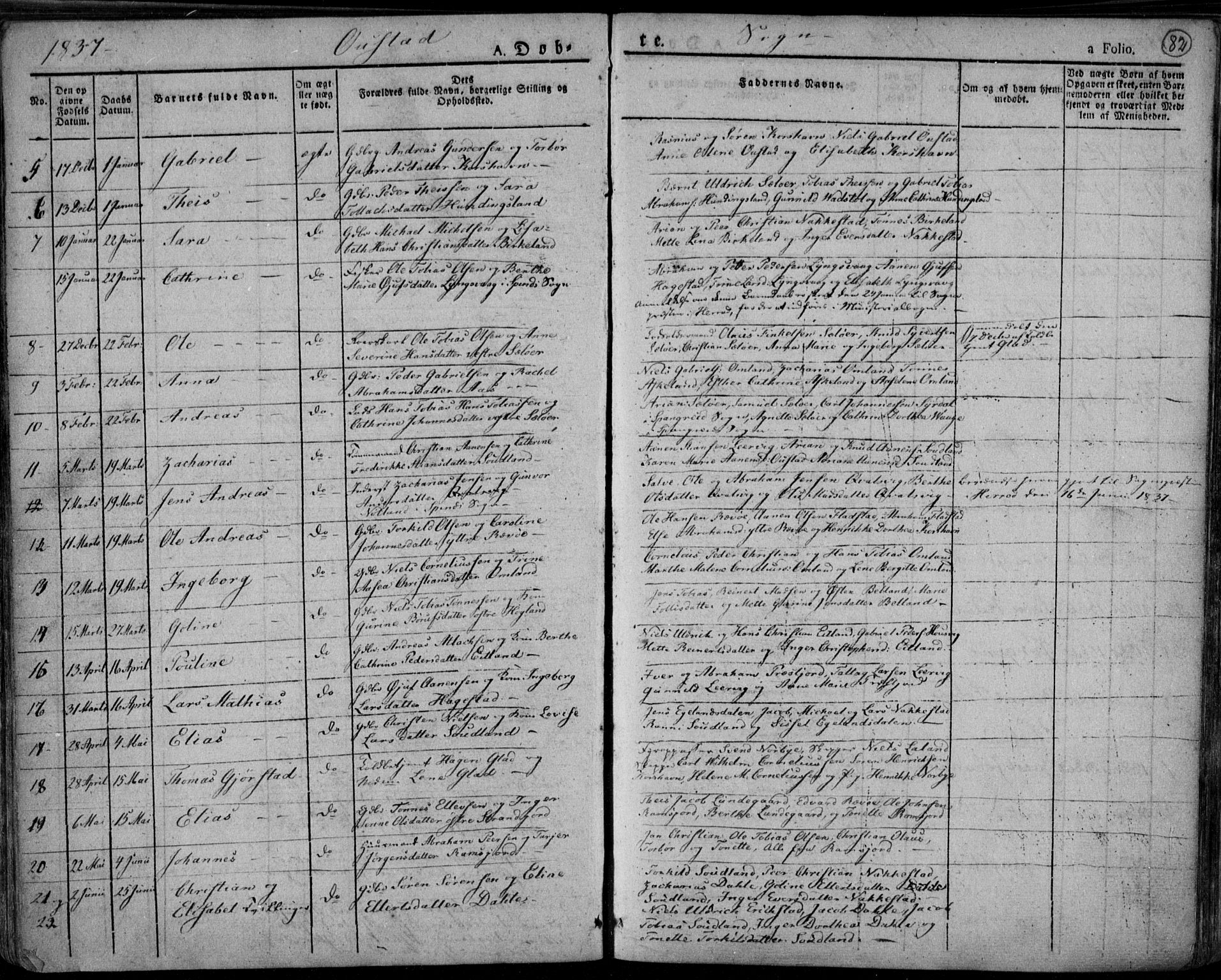 Lyngdal sokneprestkontor, AV/SAK-1111-0029/F/Fa/Fac/L0007: Parish register (official) no. A 7, 1825-1838, p. 82