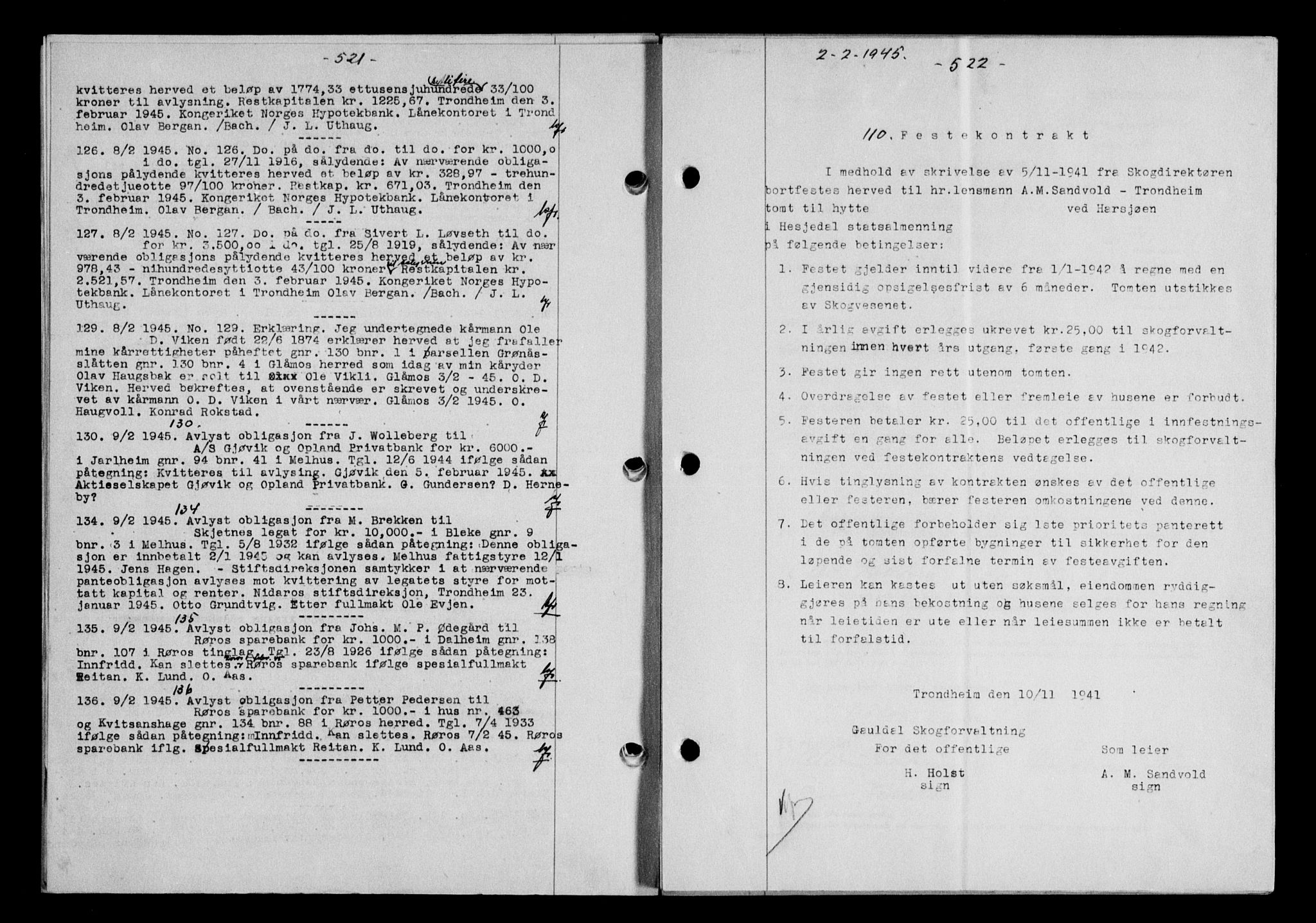 Gauldal sorenskriveri, SAT/A-0014/1/2/2C/L0058: Mortgage book no. 63, 1944-1945, Diary no: : 110/1945