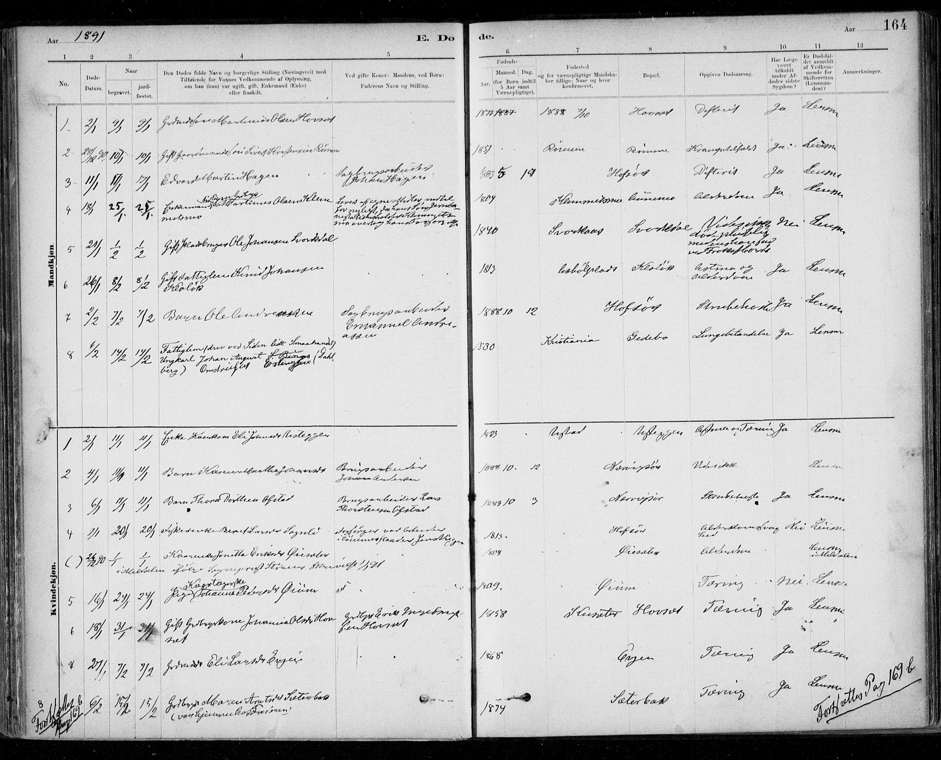 Ministerialprotokoller, klokkerbøker og fødselsregistre - Sør-Trøndelag, SAT/A-1456/668/L0810: Parish register (official) no. 668A10, 1881-1894, p. 164