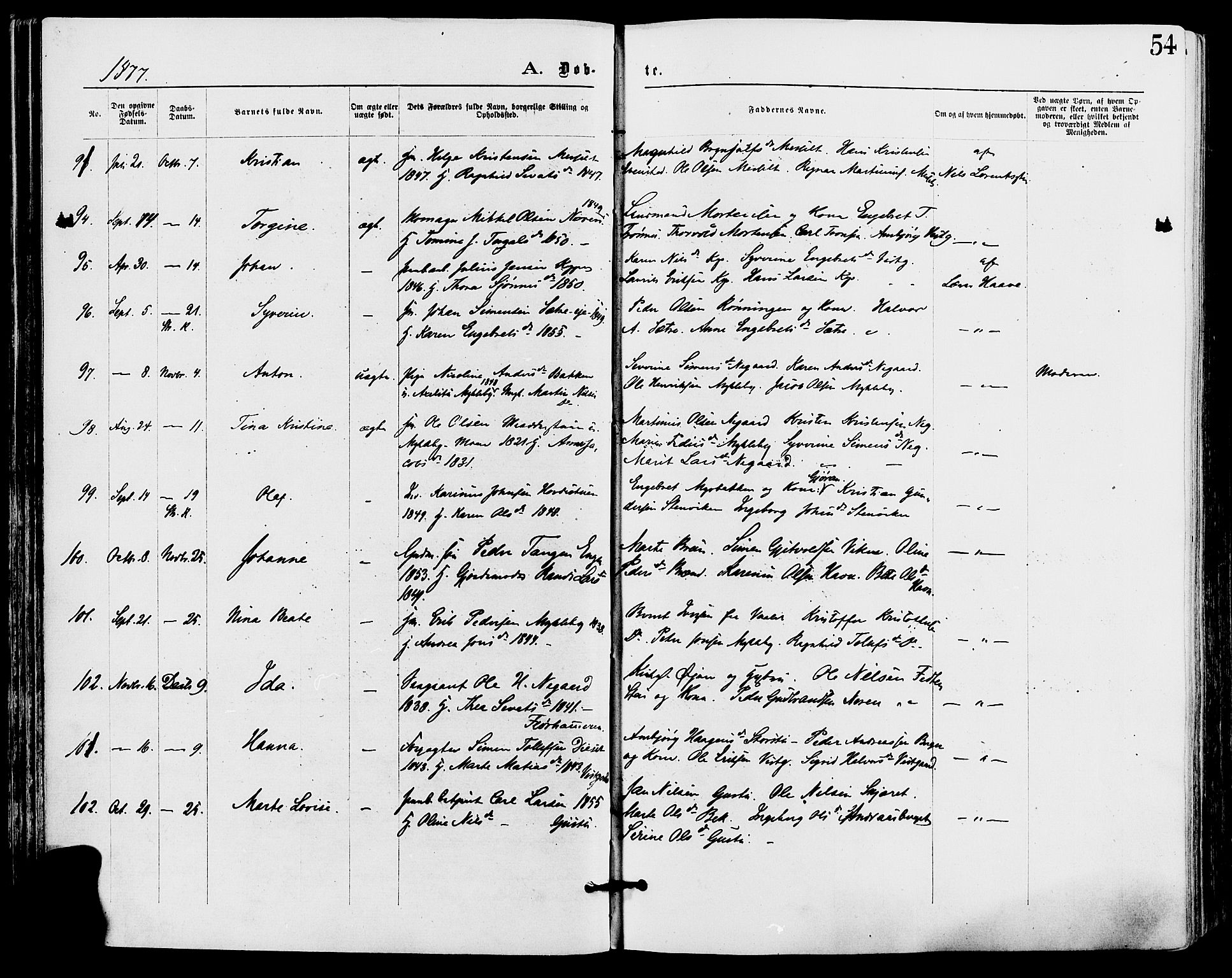 Stor-Elvdal prestekontor, AV/SAH-PREST-052/H/Ha/Haa/L0001: Parish register (official) no. 1, 1871-1882, p. 54