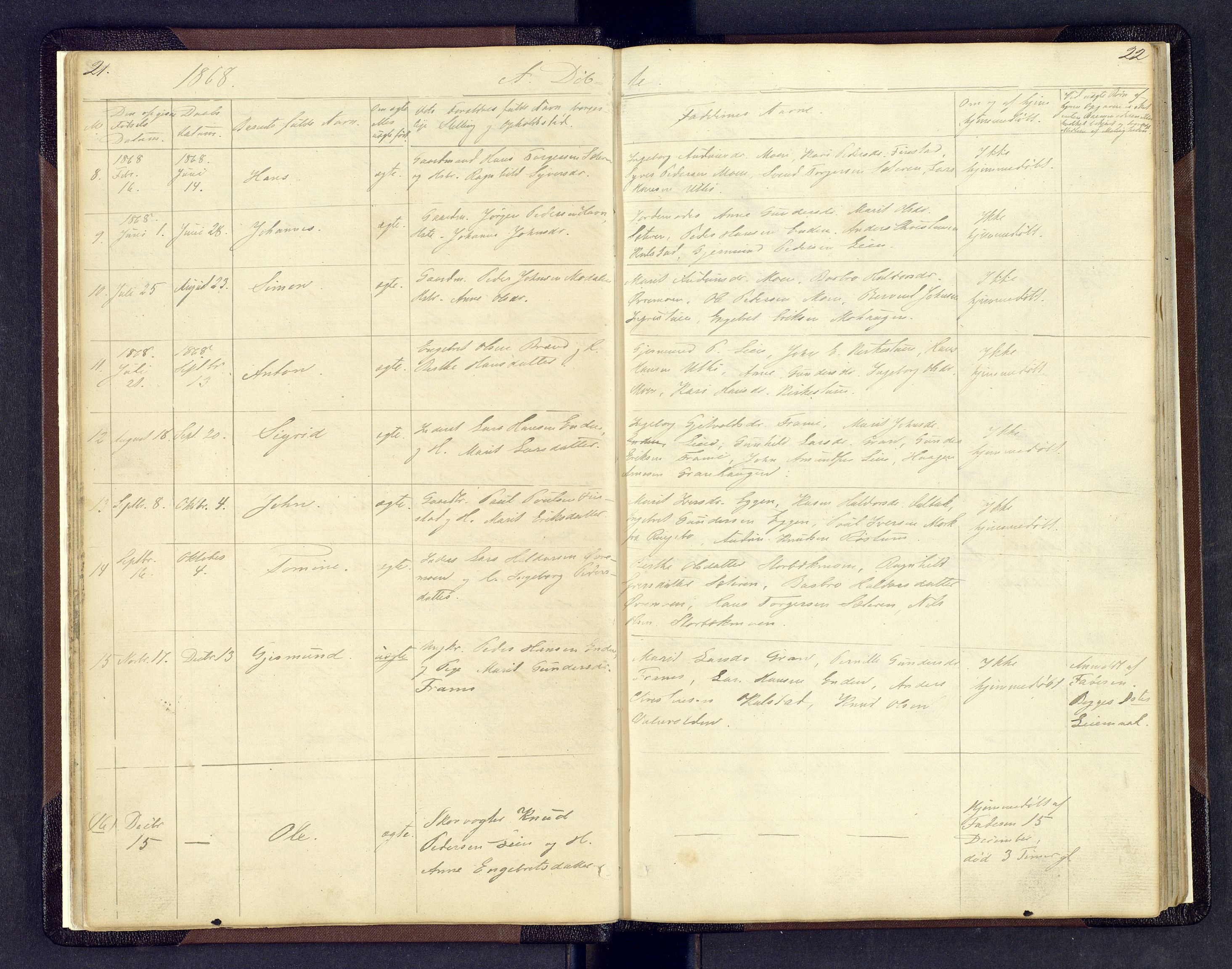 Sollia prestekontor, AV/SAH-PREST-050/H/Ha/Hab/L0001: Parish register (copy) no. 1, 1862-1879, p. 21-22