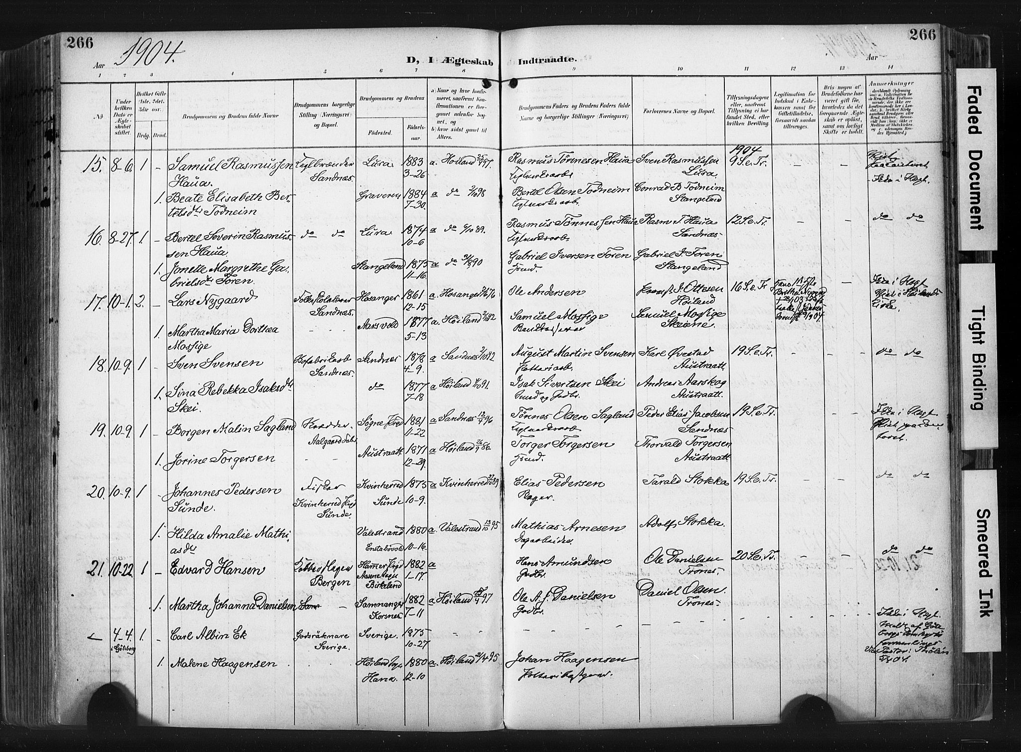 Høyland sokneprestkontor, SAST/A-101799/001/30BA/L0015: Parish register (official) no. A 14, 1899-1911, p. 266