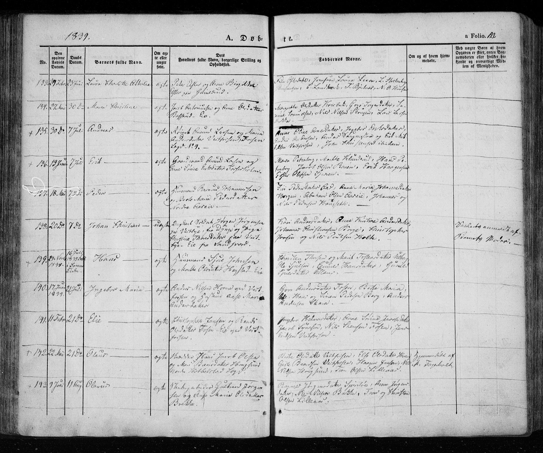 Eiker kirkebøker, SAKO/A-4/F/Fa/L0013a: Parish register (official) no. I 13A, 1832-1845, p. 122