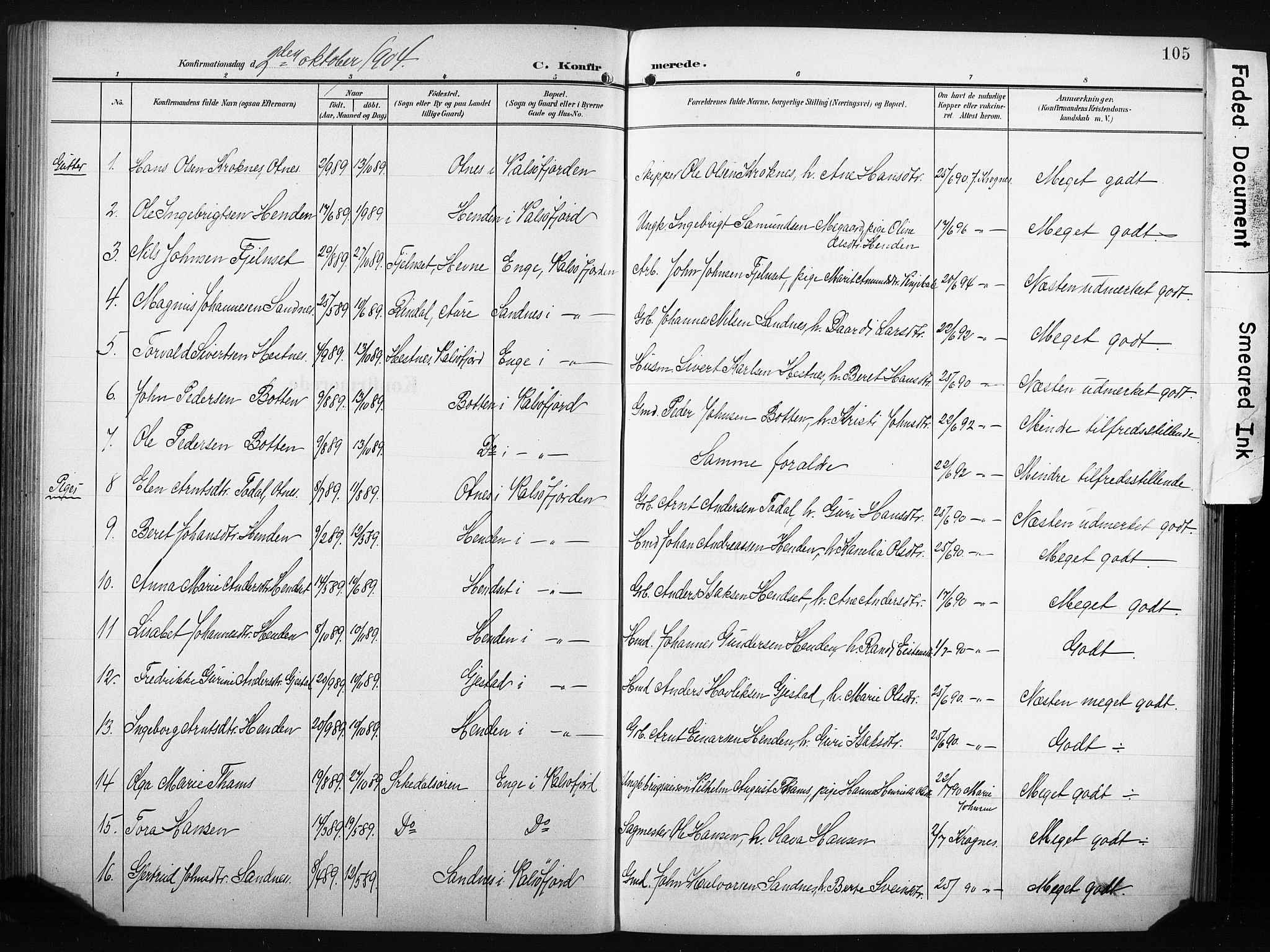 Ministerialprotokoller, klokkerbøker og fødselsregistre - Møre og Romsdal, AV/SAT-A-1454/580/L0927: Parish register (copy) no. 580C02, 1904-1932, p. 105