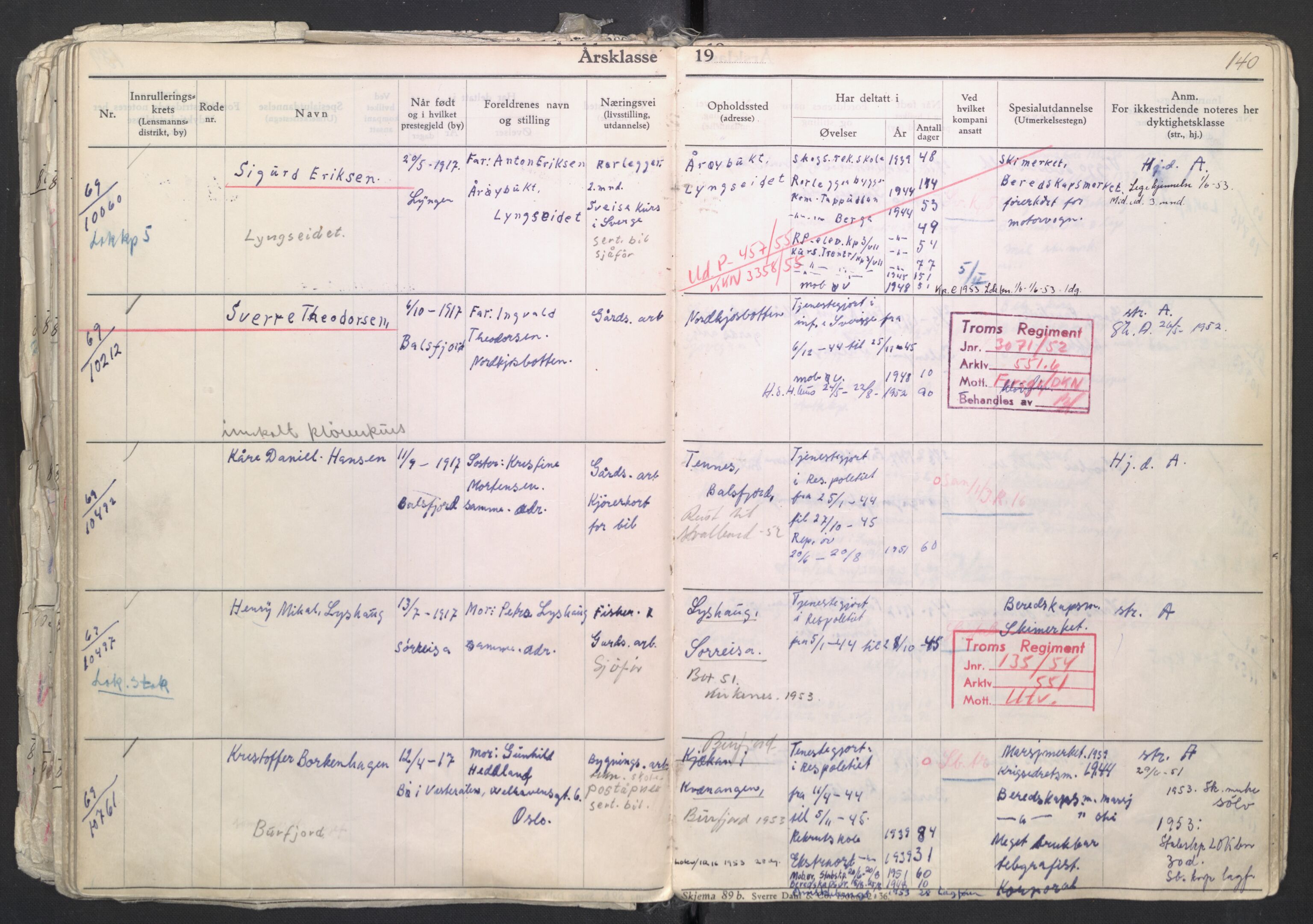 Forsvaret, Troms infanteriregiment nr. 16, AV/RA-RAFA-3146/P/Pa/L0007/0003: Ruller / Rulle for regimentets menige mannskaper, årsklasse 1938, 1938, p. 140