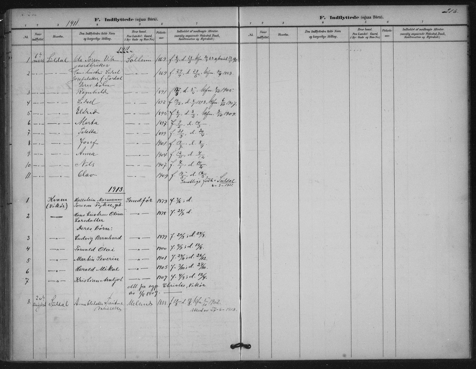 Skjold sokneprestkontor, AV/SAST-A-101847/H/Ha/Haa/L0011: Parish register (official) no. A 11, 1897-1914, p. 216