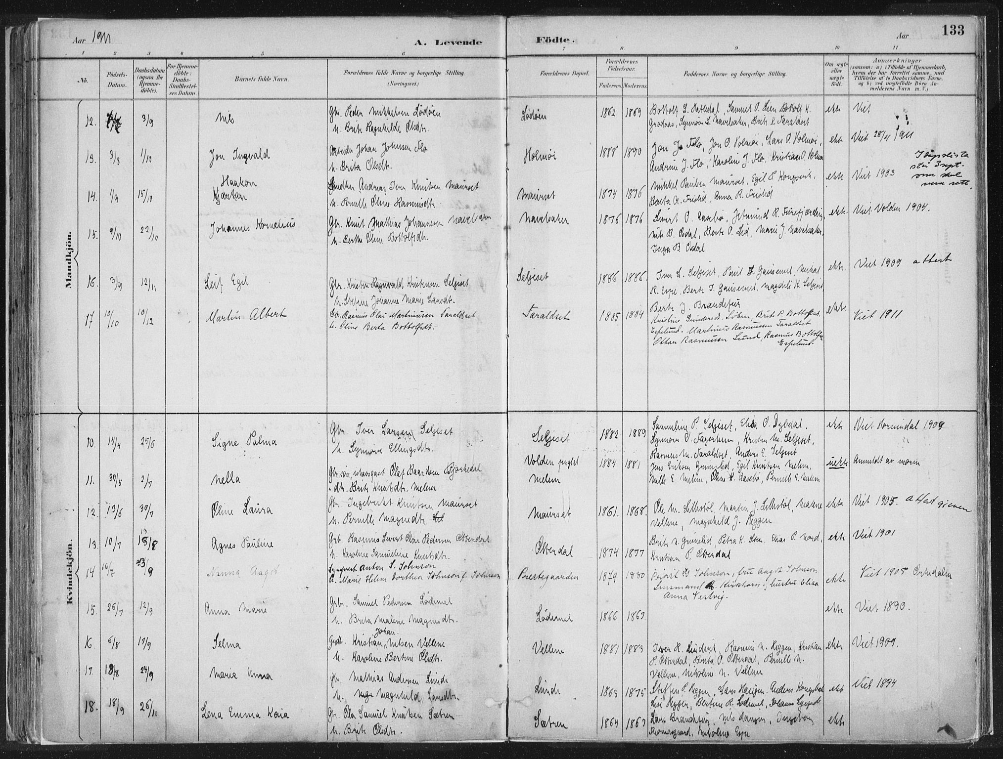 Hornindal sokneprestembete, AV/SAB-A-82401/H/Haa/Haaa/L0003/0001: Parish register (official) no. A 3A, 1887-1917, p. 133