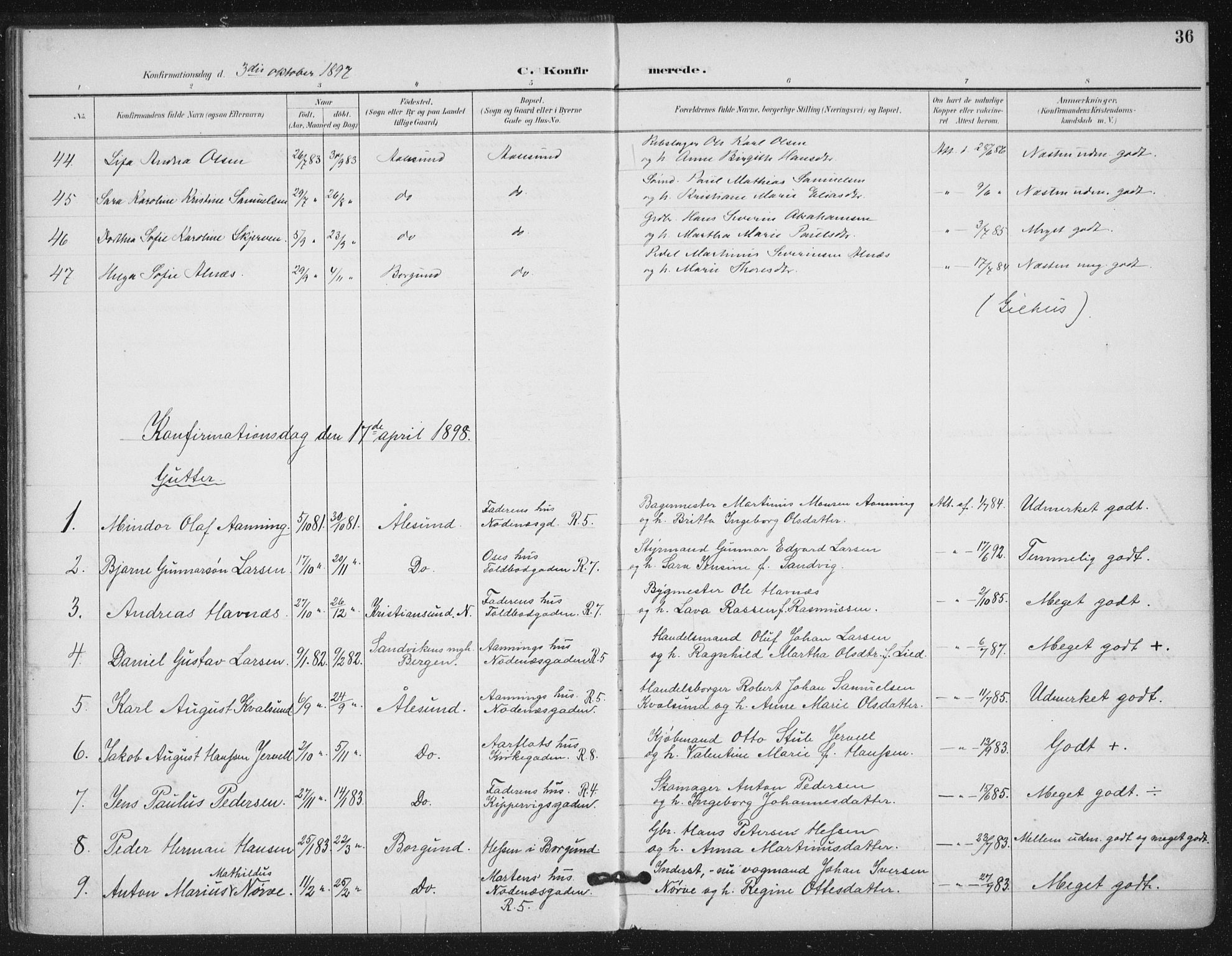 Ministerialprotokoller, klokkerbøker og fødselsregistre - Møre og Romsdal, AV/SAT-A-1454/529/L0457: Parish register (official) no. 529A07, 1894-1903, p. 36