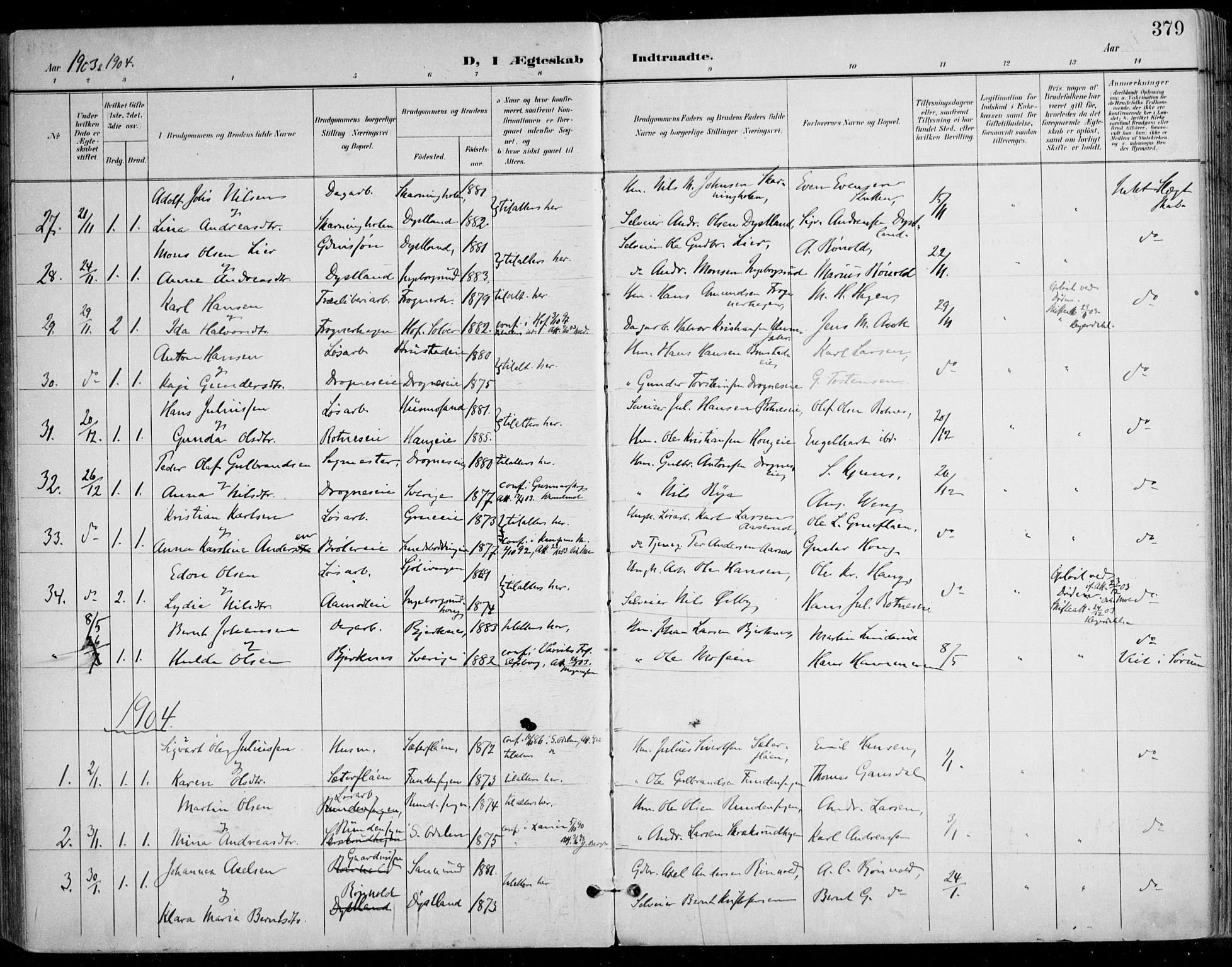 Nes prestekontor Kirkebøker, AV/SAO-A-10410/F/Fa/L0011: Parish register (official) no. I 11, 1899-1918, p. 379