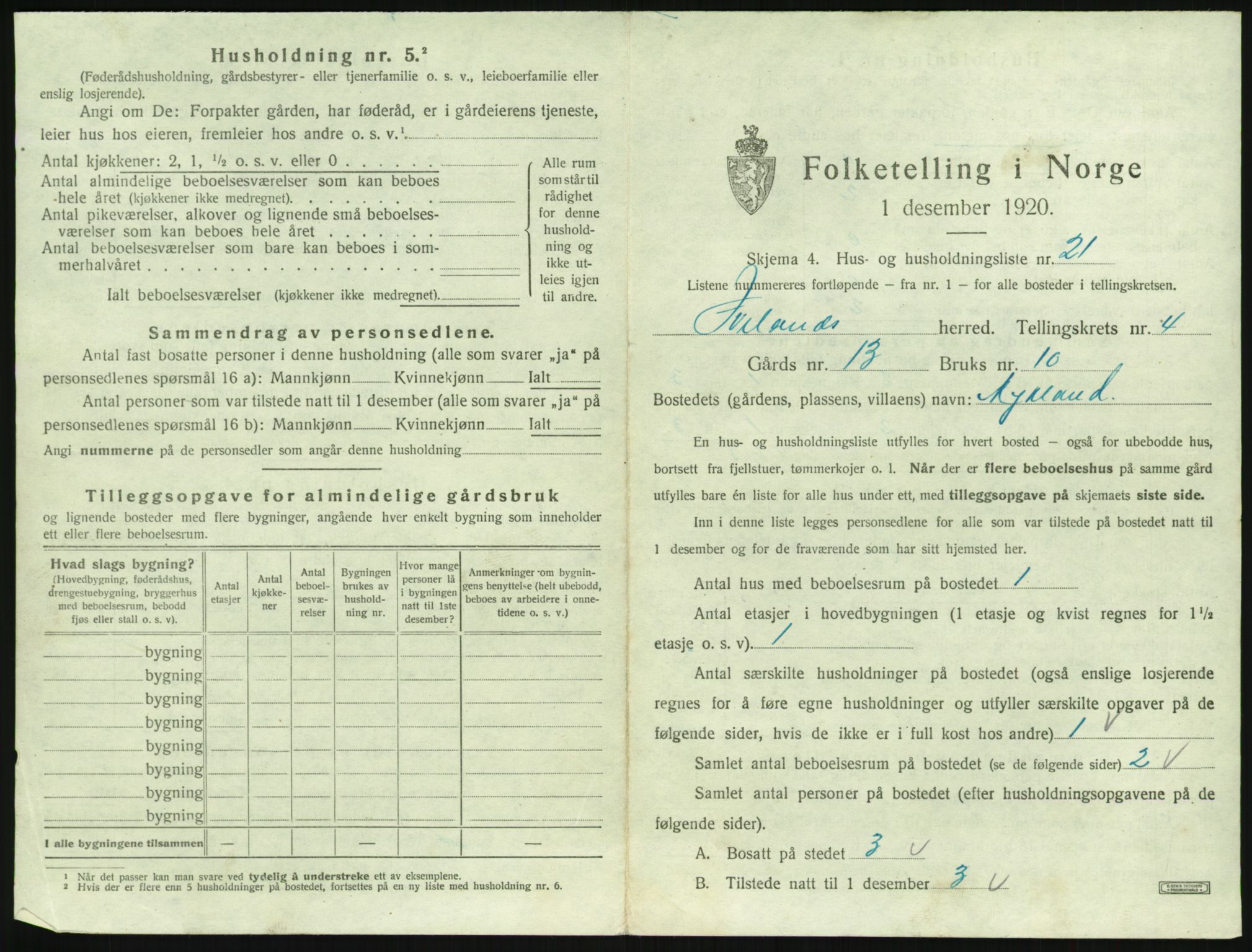 SAK, 1920 census for Iveland, 1920, p. 233