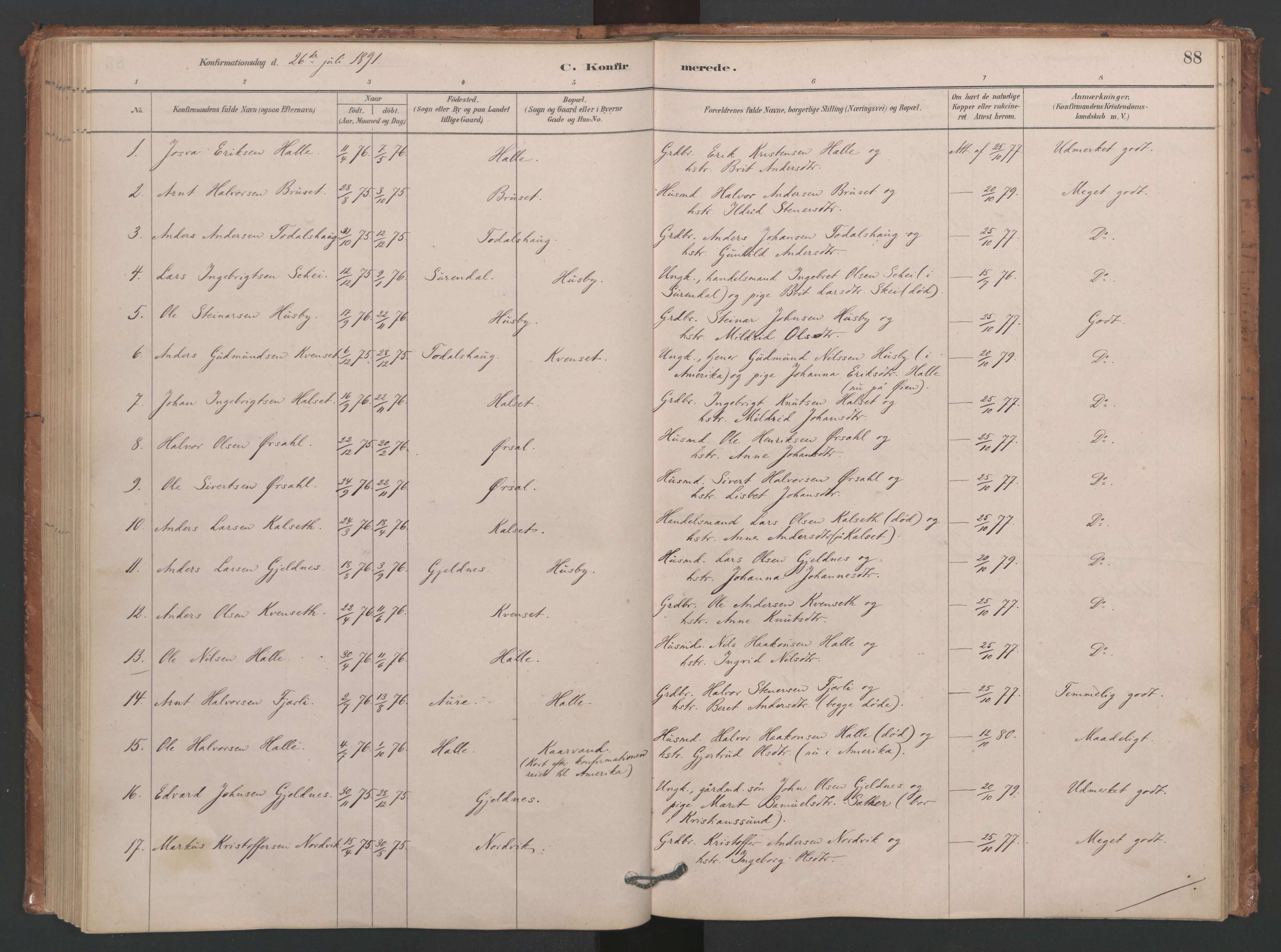 Ministerialprotokoller, klokkerbøker og fødselsregistre - Møre og Romsdal, AV/SAT-A-1454/593/L1034: Parish register (official) no. 593A01, 1879-1911, p. 88