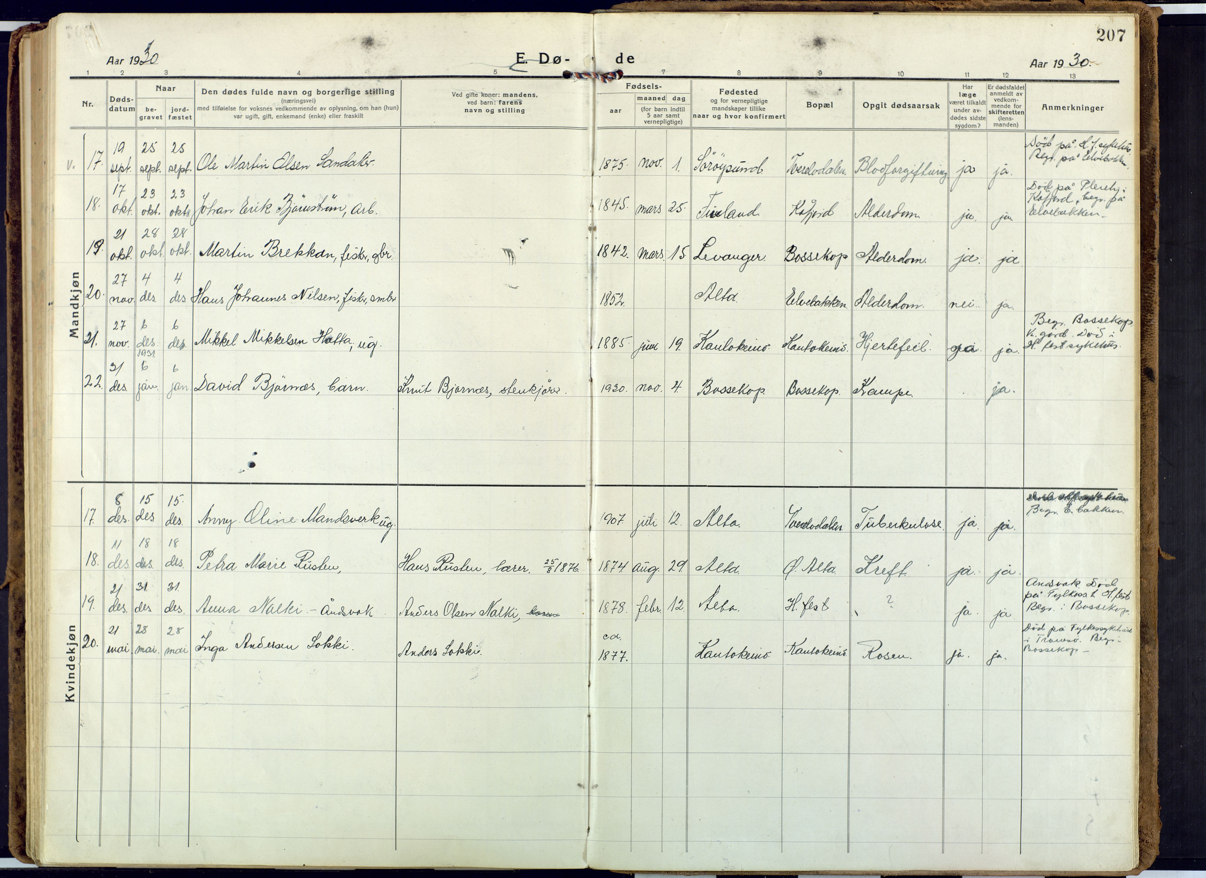 Alta sokneprestkontor, SATØ/S-1338/H/Ha: Parish register (official) no. 6, 1918-1931, p. 207