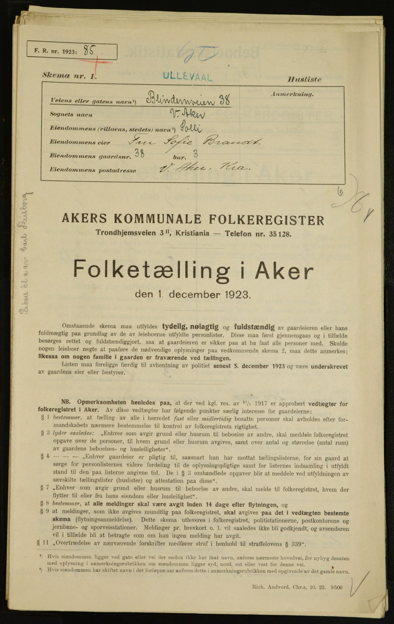 , Municipal Census 1923 for Aker, 1923, p. 7976