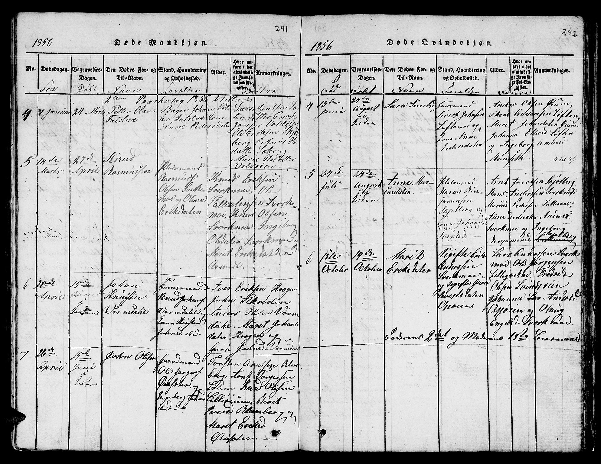 Ministerialprotokoller, klokkerbøker og fødselsregistre - Sør-Trøndelag, SAT/A-1456/671/L0842: Parish register (copy) no. 671C01, 1816-1867, p. 291-292