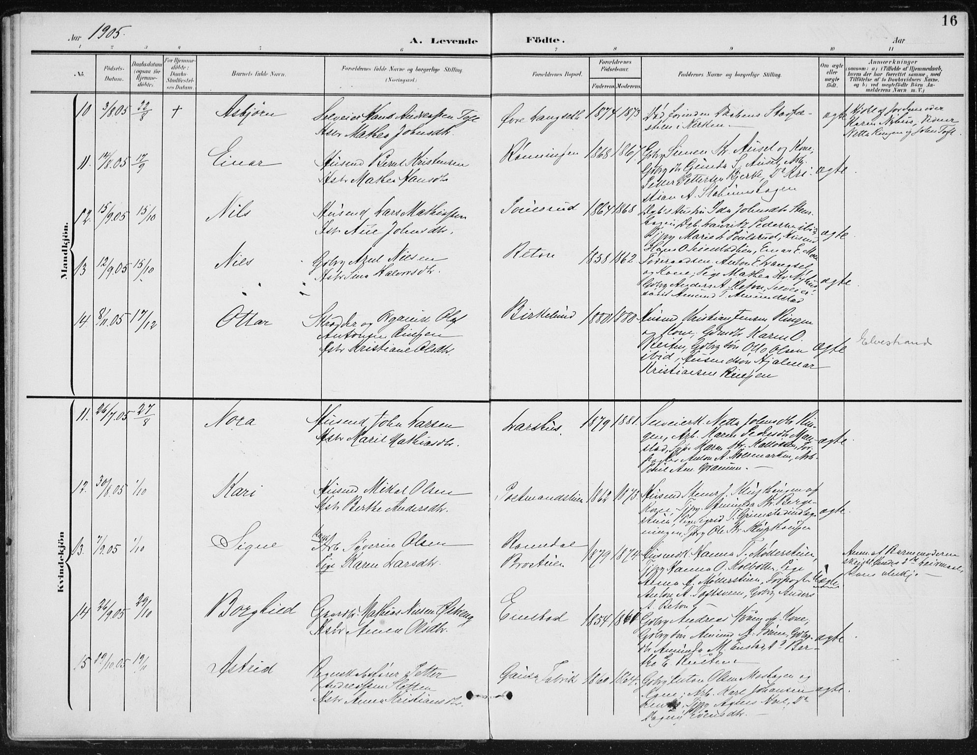 Østre Gausdal prestekontor, SAH/PREST-092/H/Ha/Haa/L0005: Parish register (official) no. 5, 1902-1920, p. 16
