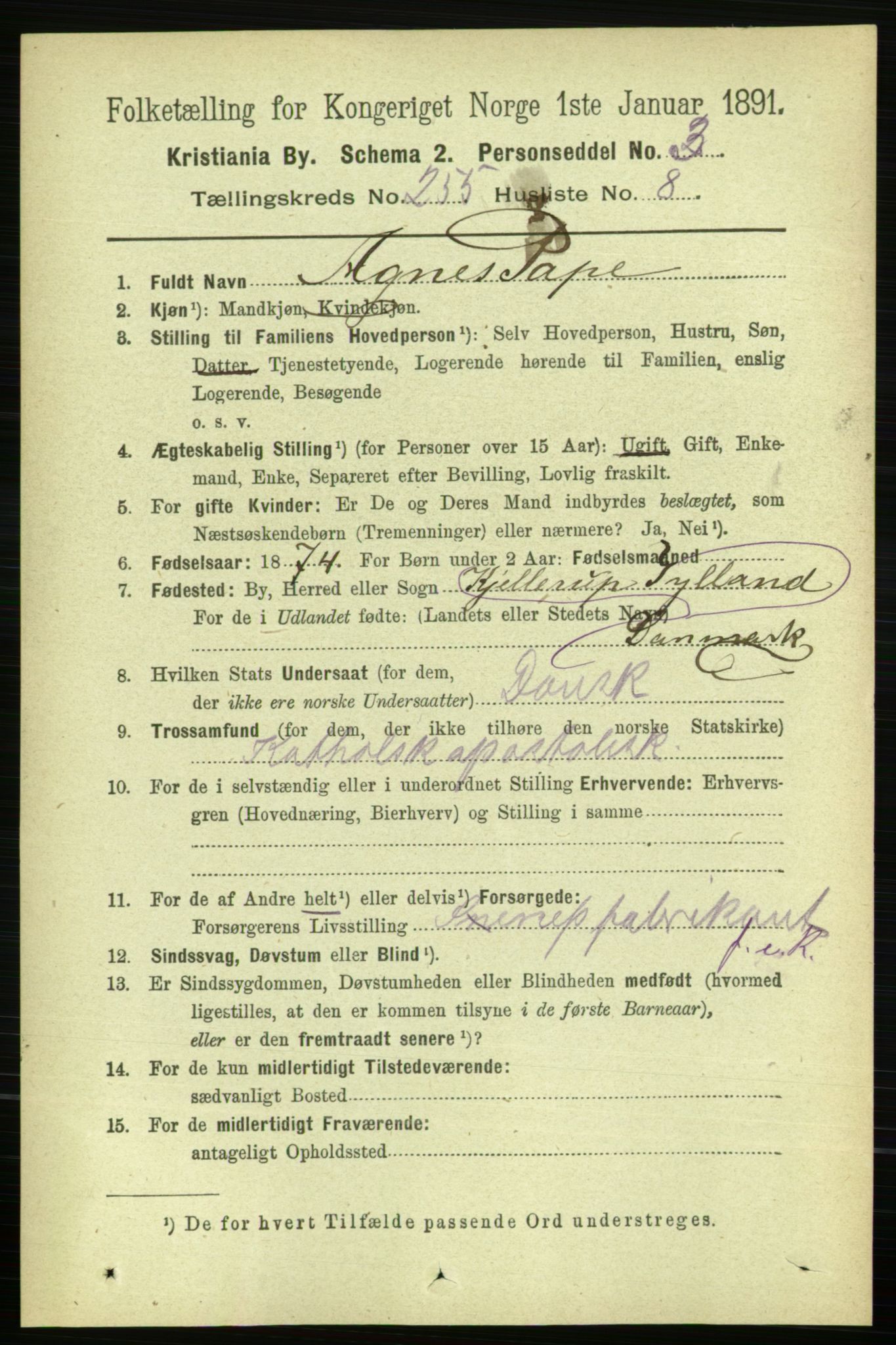 RA, 1891 census for 0301 Kristiania, 1891, p. 155136