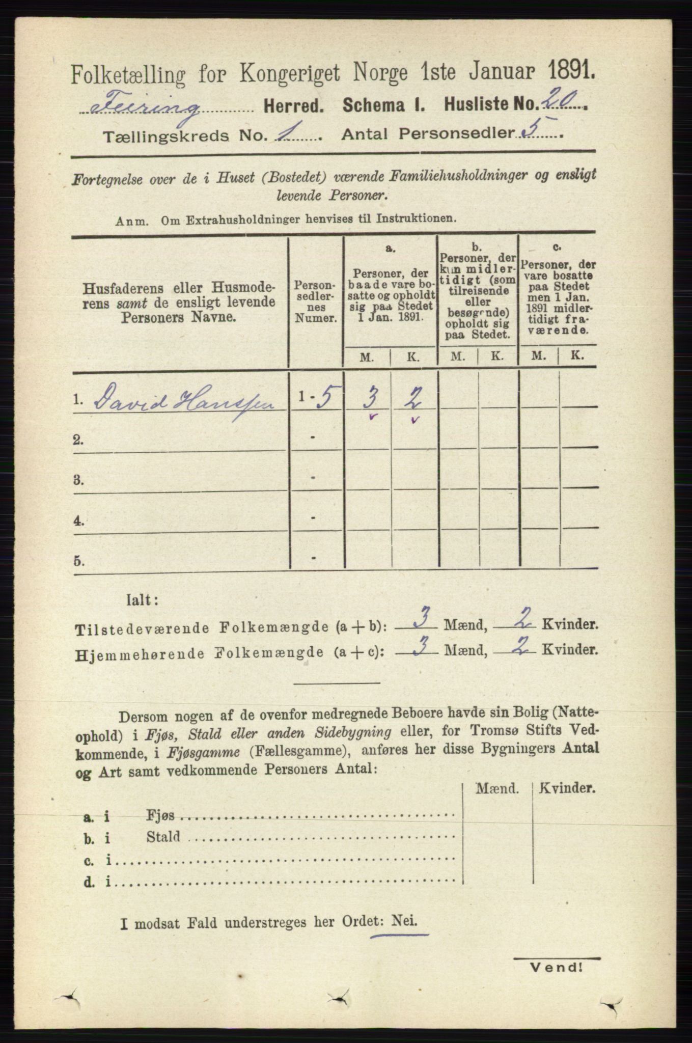 RA, 1891 census for 0240 Feiring, 1891, p. 30