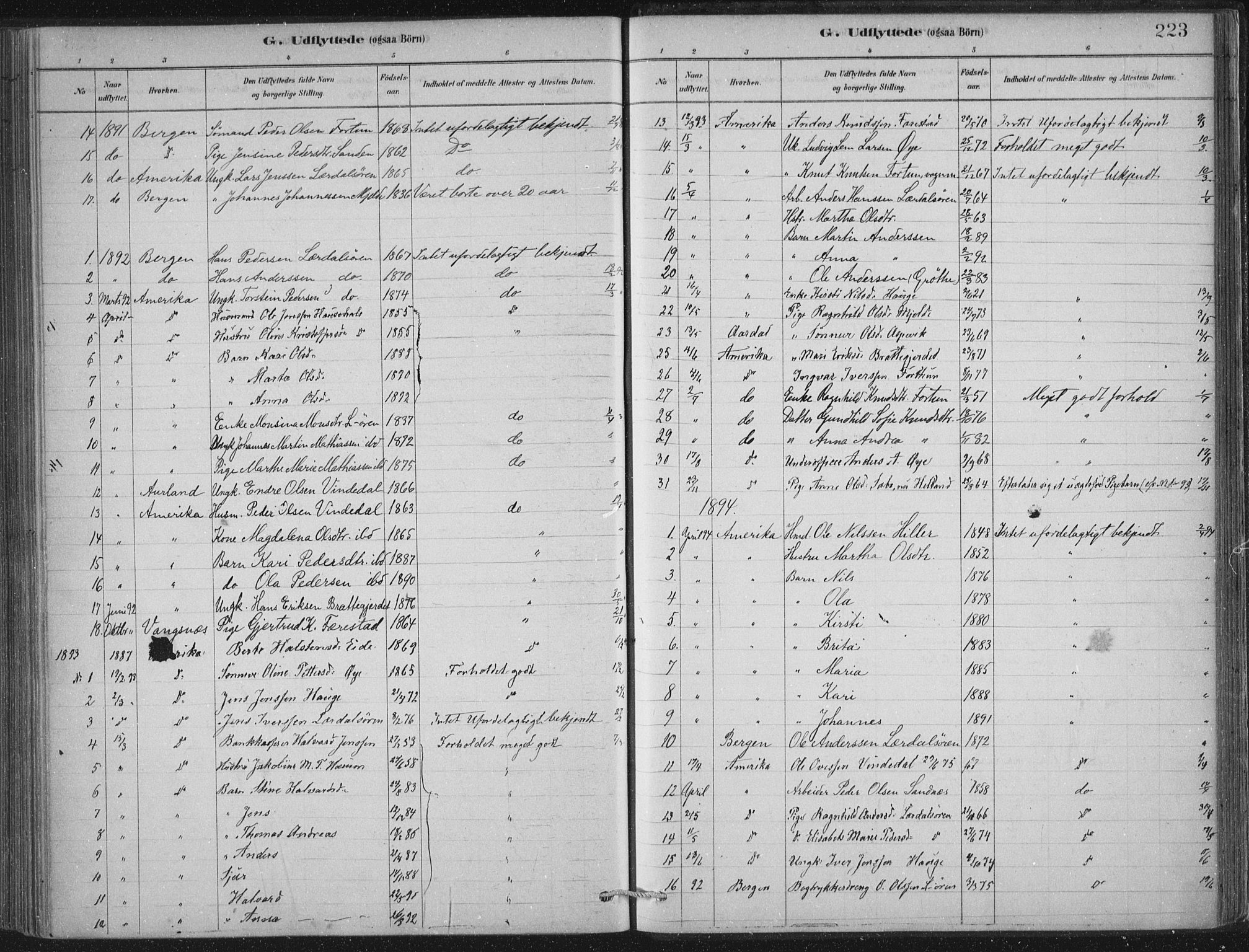 Lærdal sokneprestembete, SAB/A-81201: Parish register (official) no. D  1, 1878-1908, p. 223