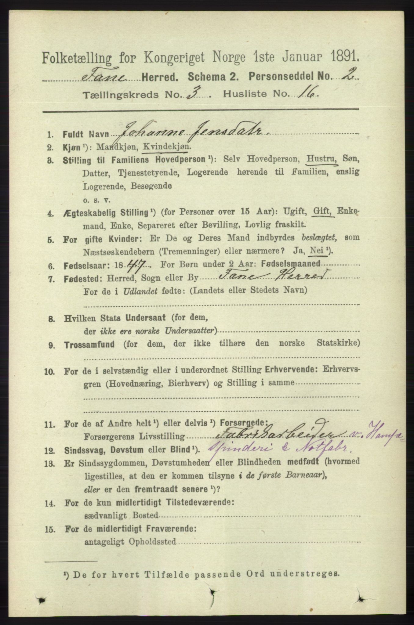 RA, 1891 census for 1249 Fana, 1891, p. 993