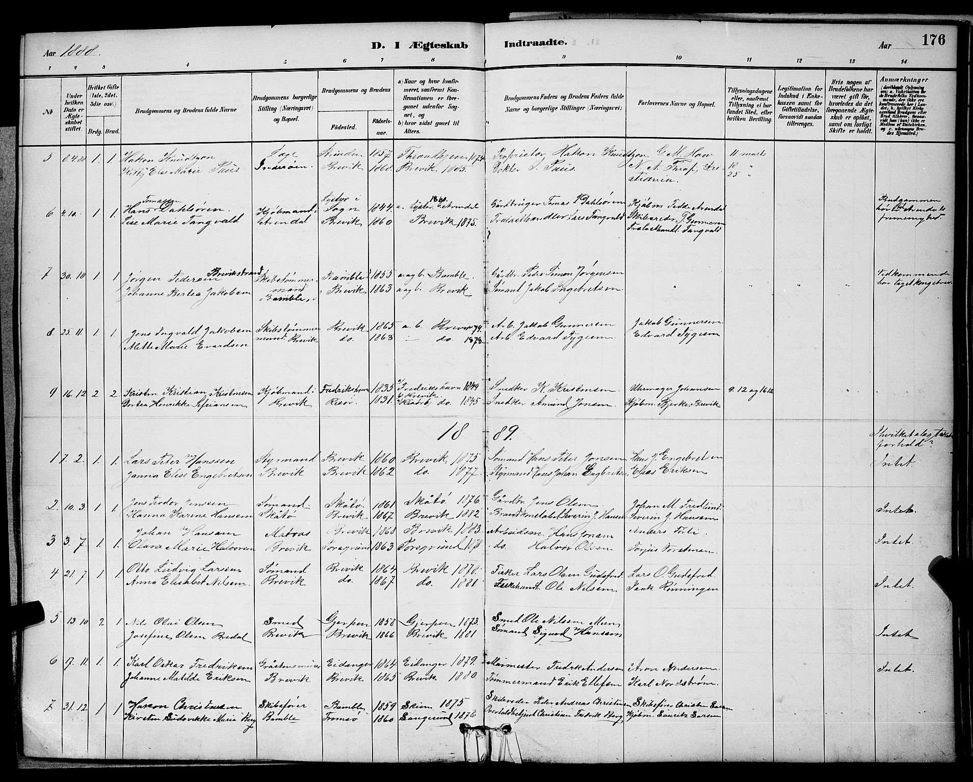 Brevik kirkebøker, AV/SAKO-A-255/G/Ga/L0004: Parish register (copy) no. 4, 1882-1900, p. 176