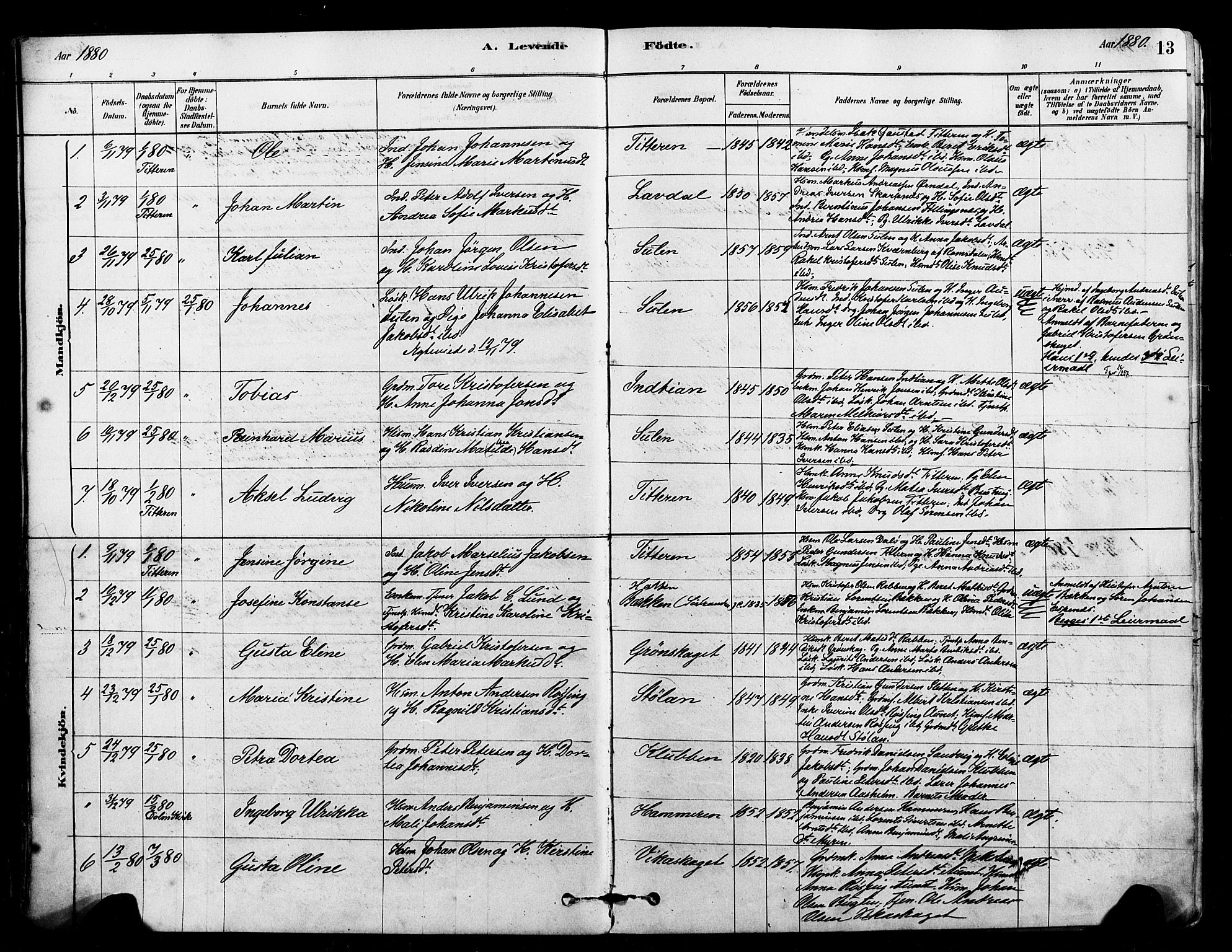 Ministerialprotokoller, klokkerbøker og fødselsregistre - Sør-Trøndelag, SAT/A-1456/640/L0578: Parish register (official) no. 640A03, 1879-1889, p. 13