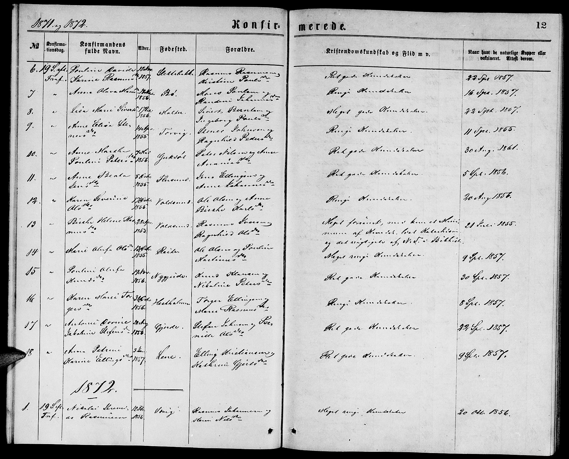 Ministerialprotokoller, klokkerbøker og fødselsregistre - Møre og Romsdal, AV/SAT-A-1454/507/L0072: Parish register (official) no. 507A07, 1869-1878, p. 12