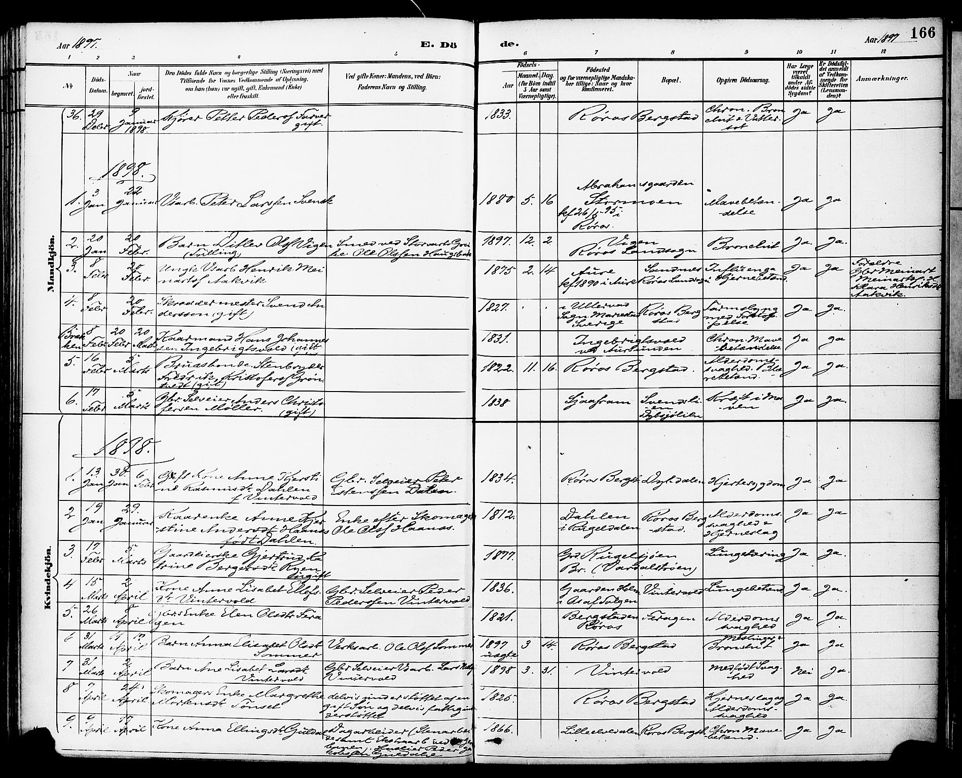 Ministerialprotokoller, klokkerbøker og fødselsregistre - Sør-Trøndelag, SAT/A-1456/681/L0935: Parish register (official) no. 681A13, 1890-1898, p. 166