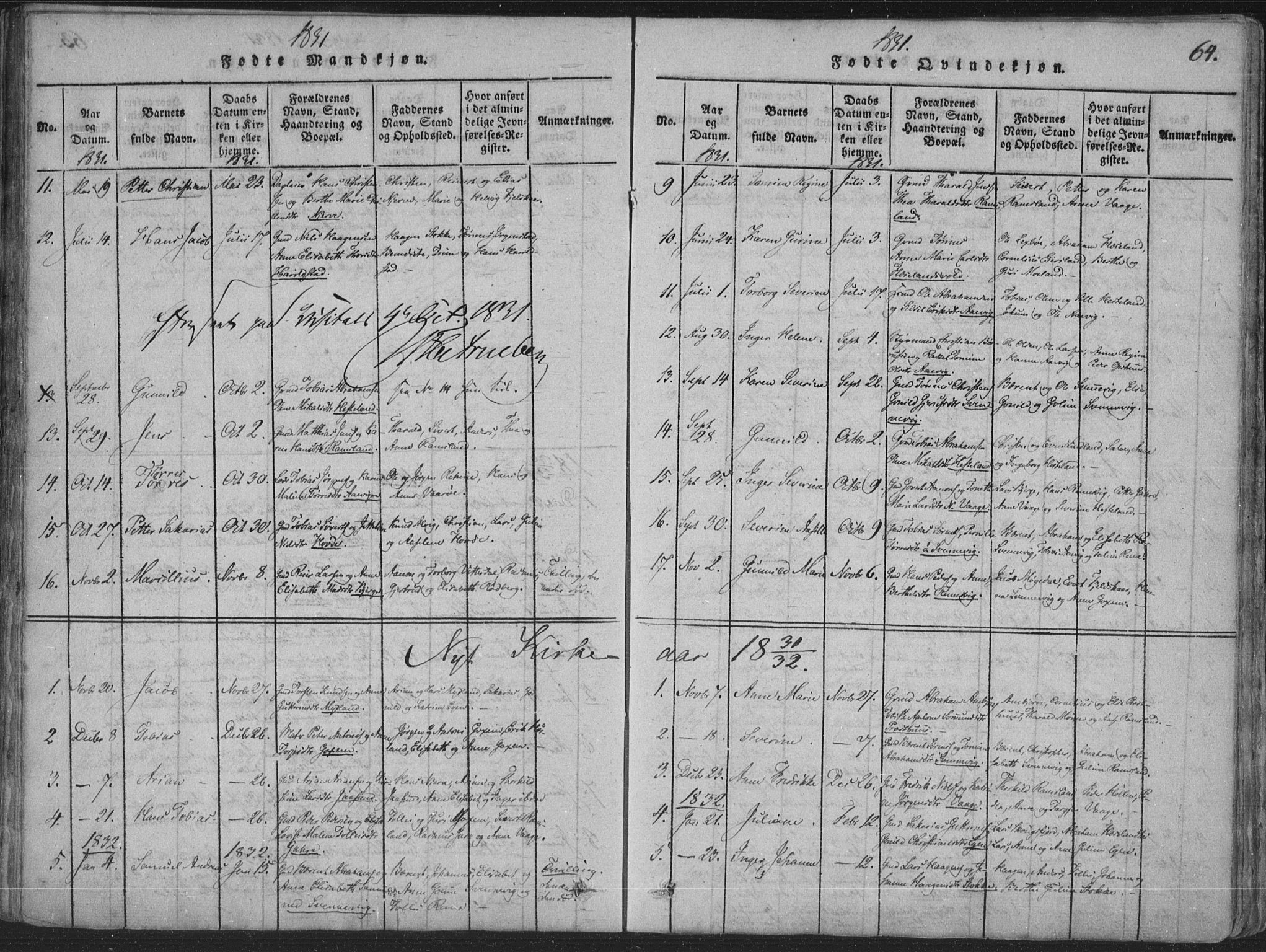 Sør-Audnedal sokneprestkontor, SAK/1111-0039/F/Fa/Faa/L0001: Parish register (official) no. A 1, 1816-1848, p. 64