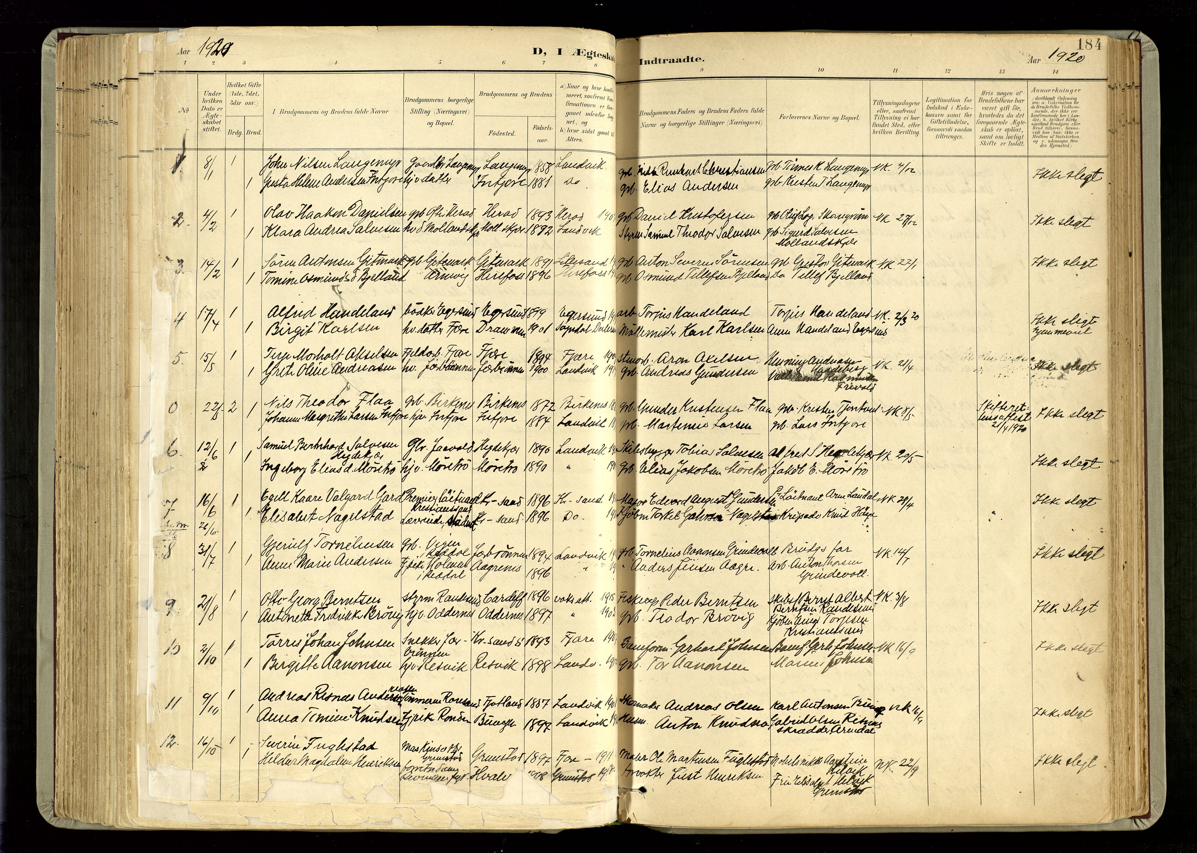 Hommedal sokneprestkontor, AV/SAK-1111-0023/F/Fa/Fab/L0007: Parish register (official) no. A 7, 1898-1924, p. 184