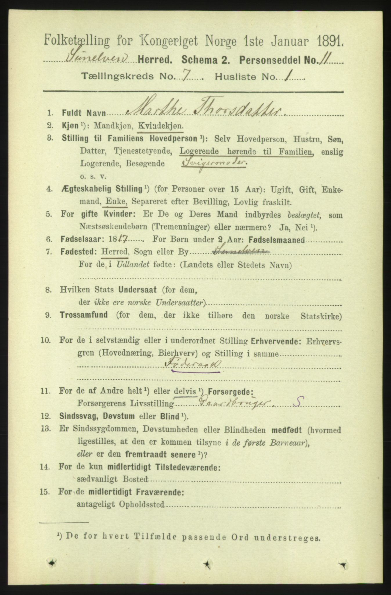 RA, 1891 census for 1523 Sunnylven, 1891, p. 1775