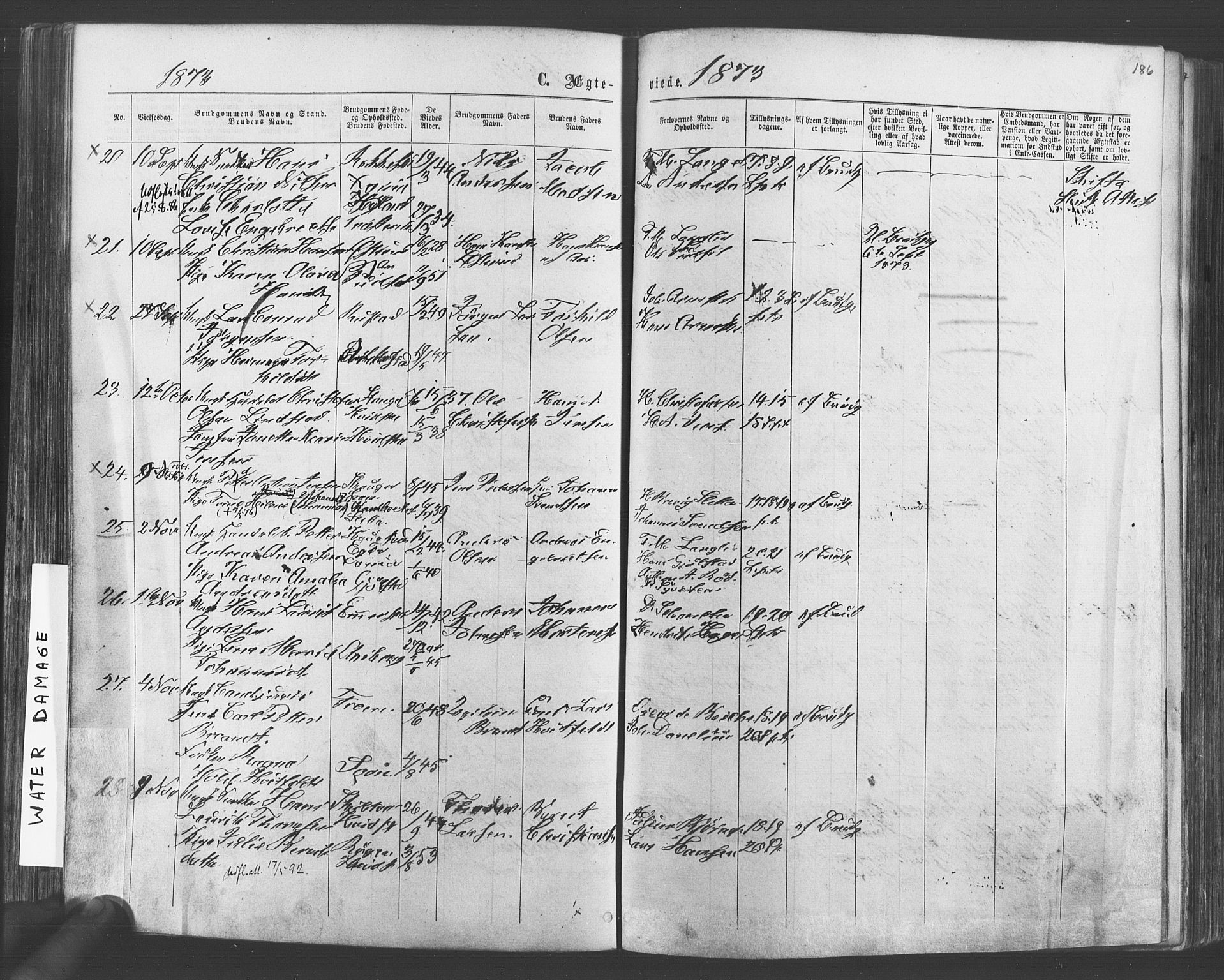 Vestby prestekontor Kirkebøker, SAO/A-10893/F/Fa/L0008: Parish register (official) no. I 8, 1863-1877, p. 186