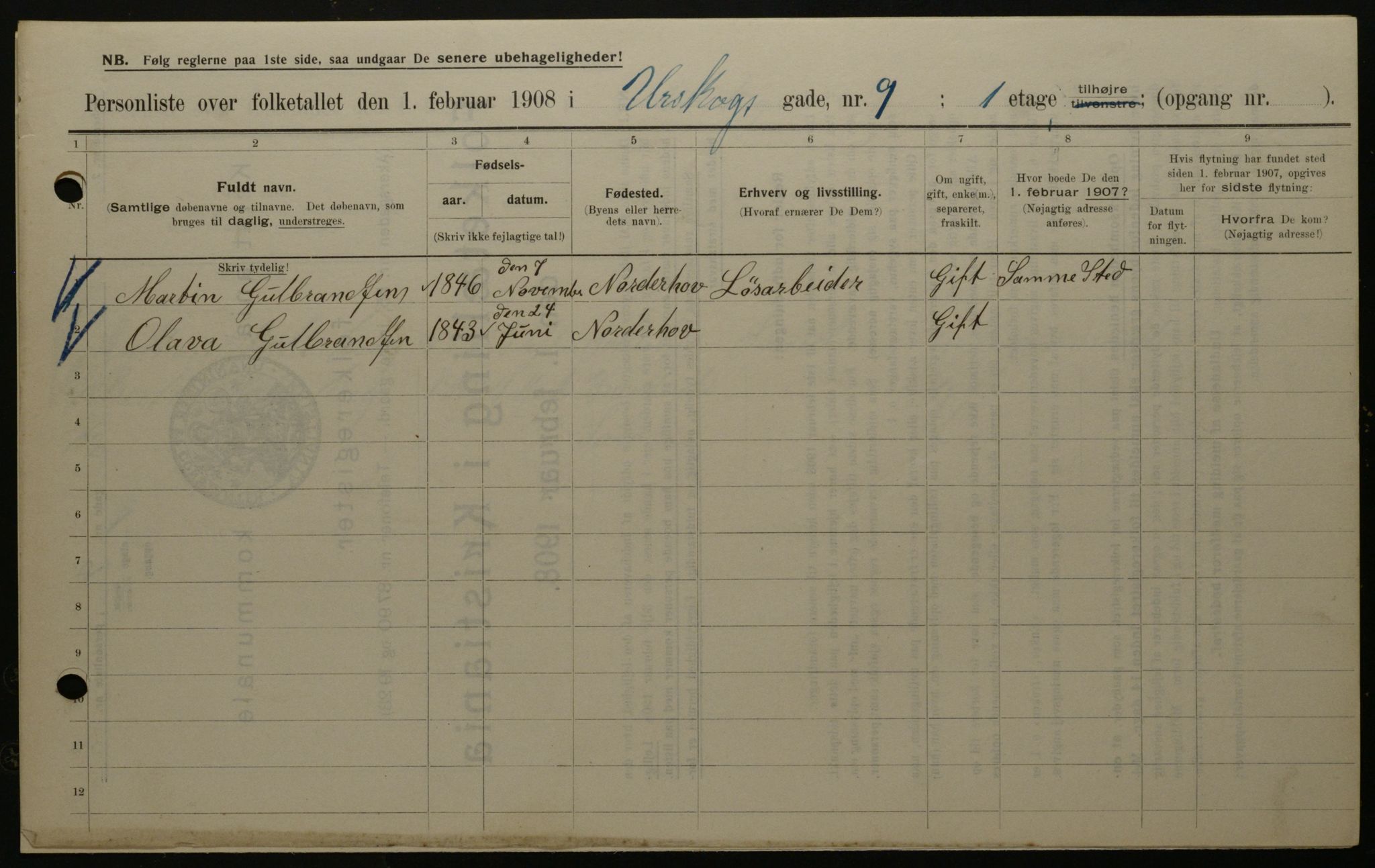 OBA, Municipal Census 1908 for Kristiania, 1908, p. 2669