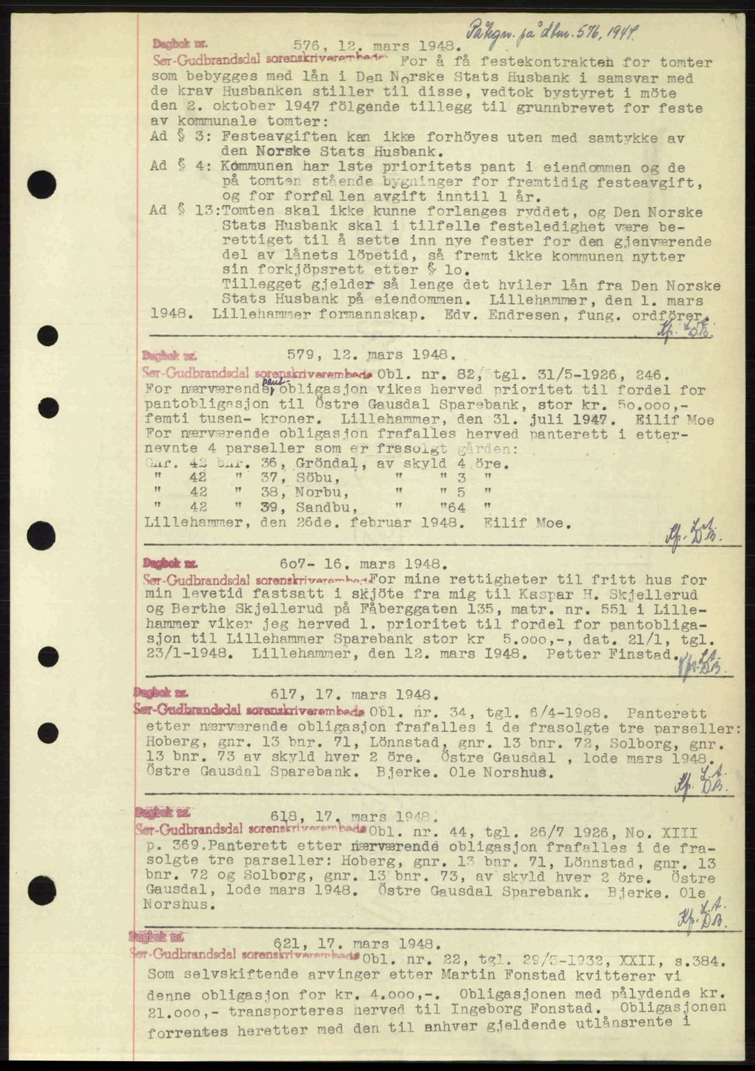 Sør-Gudbrandsdal tingrett, SAH/TING-004/H/Hb/Hbf/L0004: Mortgage book no. C5b, 1945-1951, Diary no: : 576/1948
