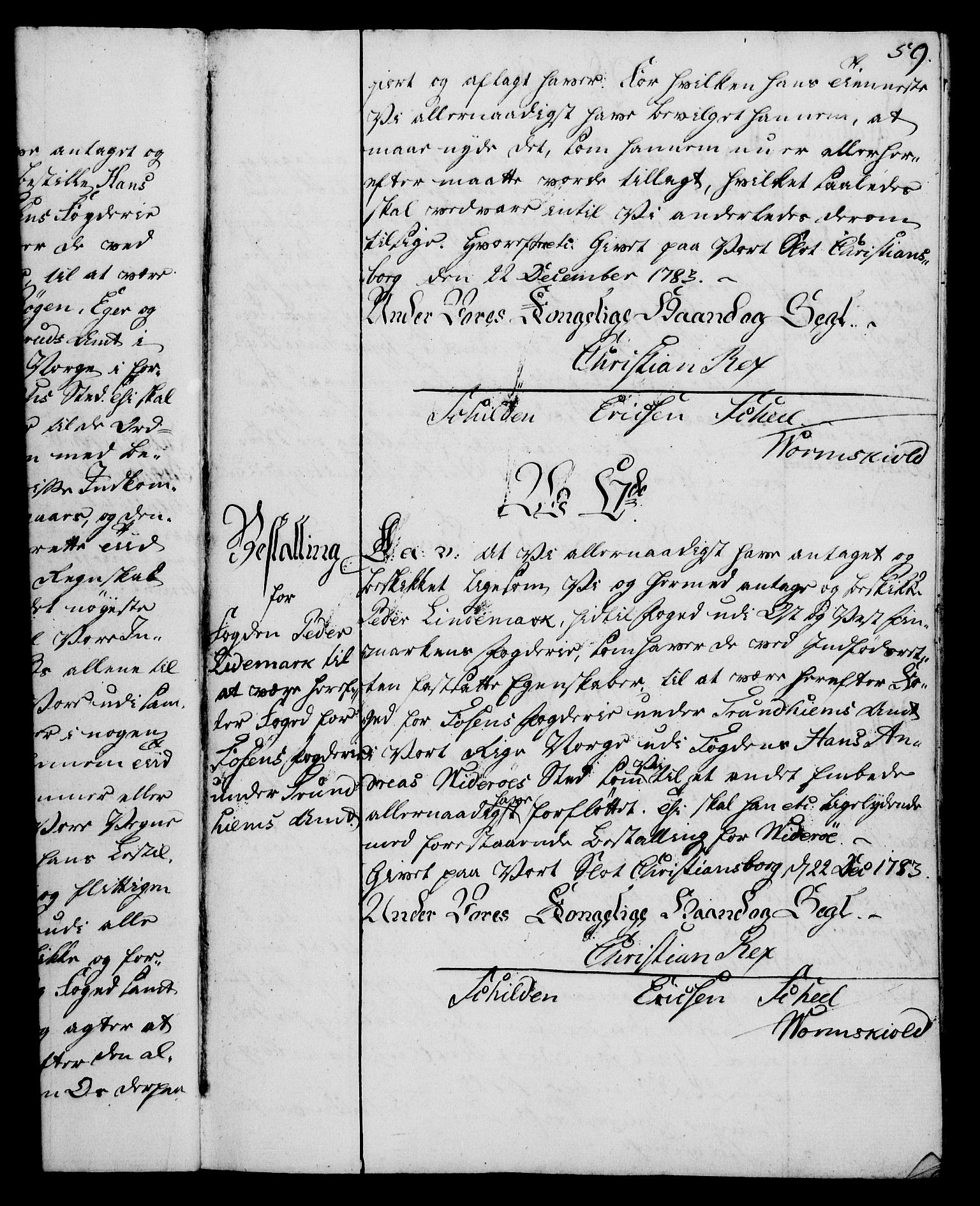 Rentekammeret, Kammerkanselliet, RA/EA-3111/G/Gg/Gge/L0006: Norsk bestallingsprotokoll med register (merket RK 53.30), 1773-1814, p. 59