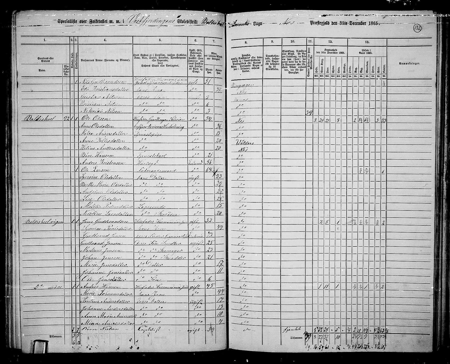 RA, 1865 census for Nes, 1865, p. 112