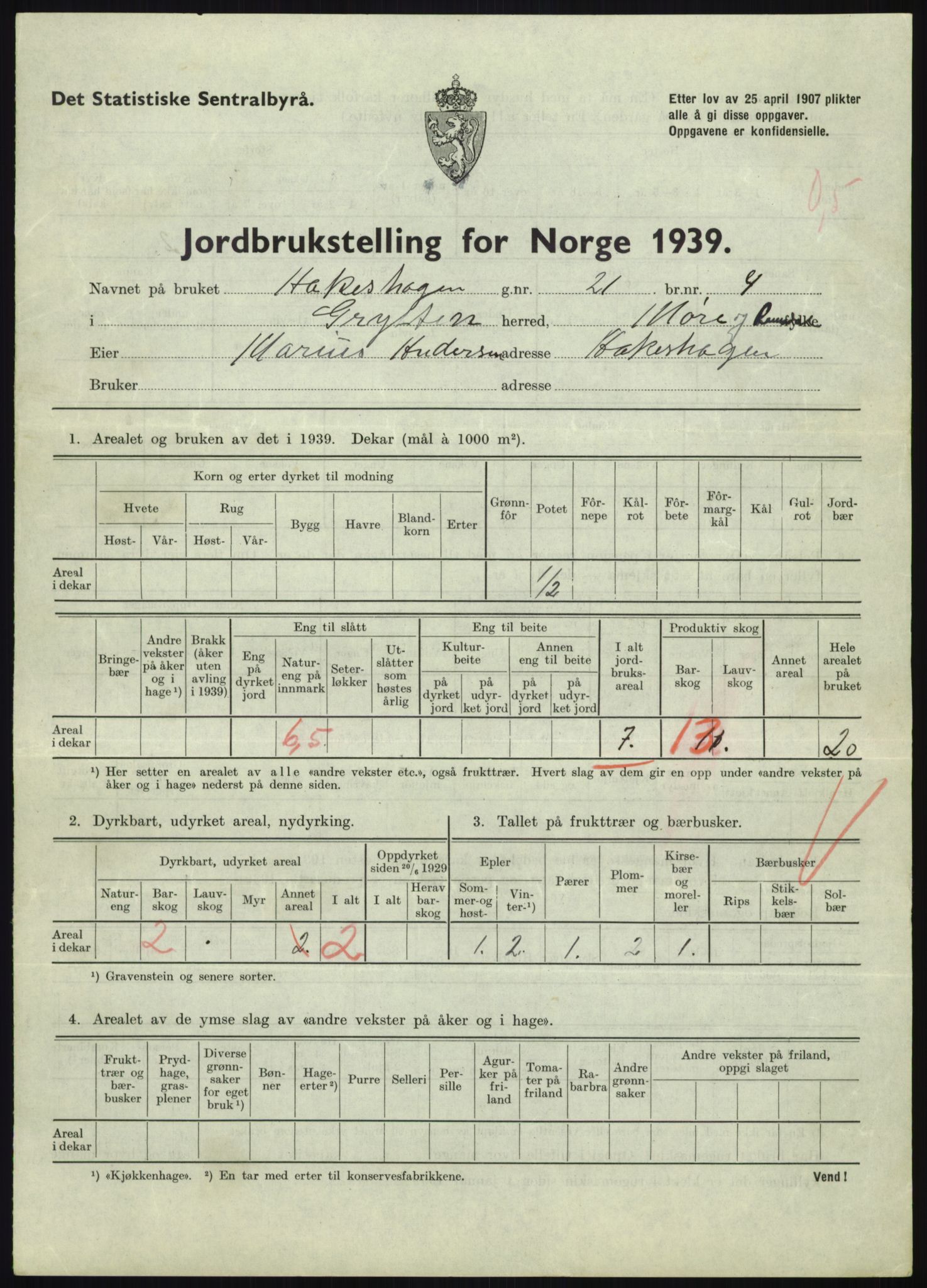 Statistisk sentralbyrå, Næringsøkonomiske emner, Jordbruk, skogbruk, jakt, fiske og fangst, AV/RA-S-2234/G/Gb/L0251: Møre og Romsdal: Voll, Eid, Grytten og Hen, 1939, p. 575