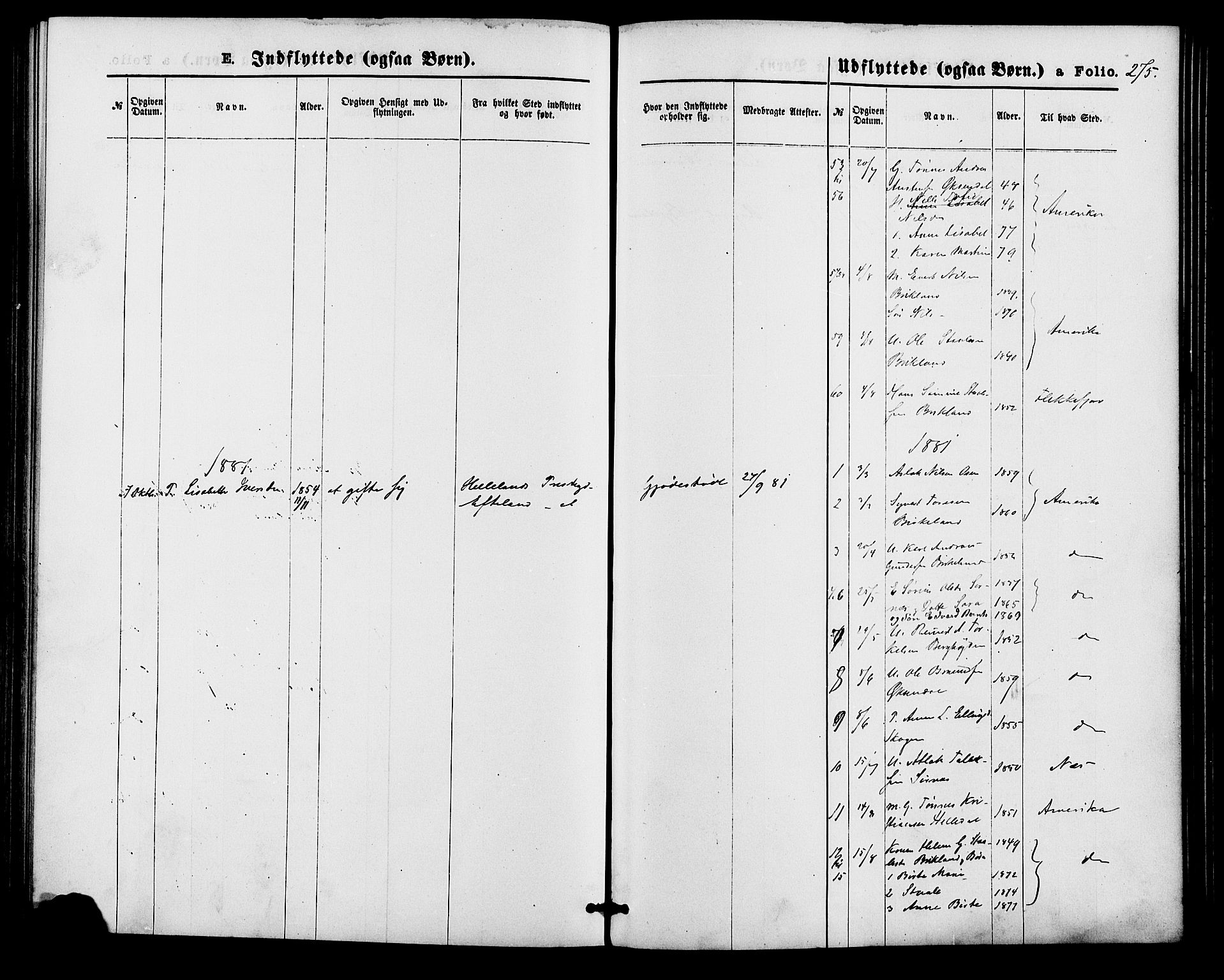 Bakke sokneprestkontor, SAK/1111-0002/F/Fa/Faa/L0007: Parish register (official) no. A 7, 1877-1886, p. 275