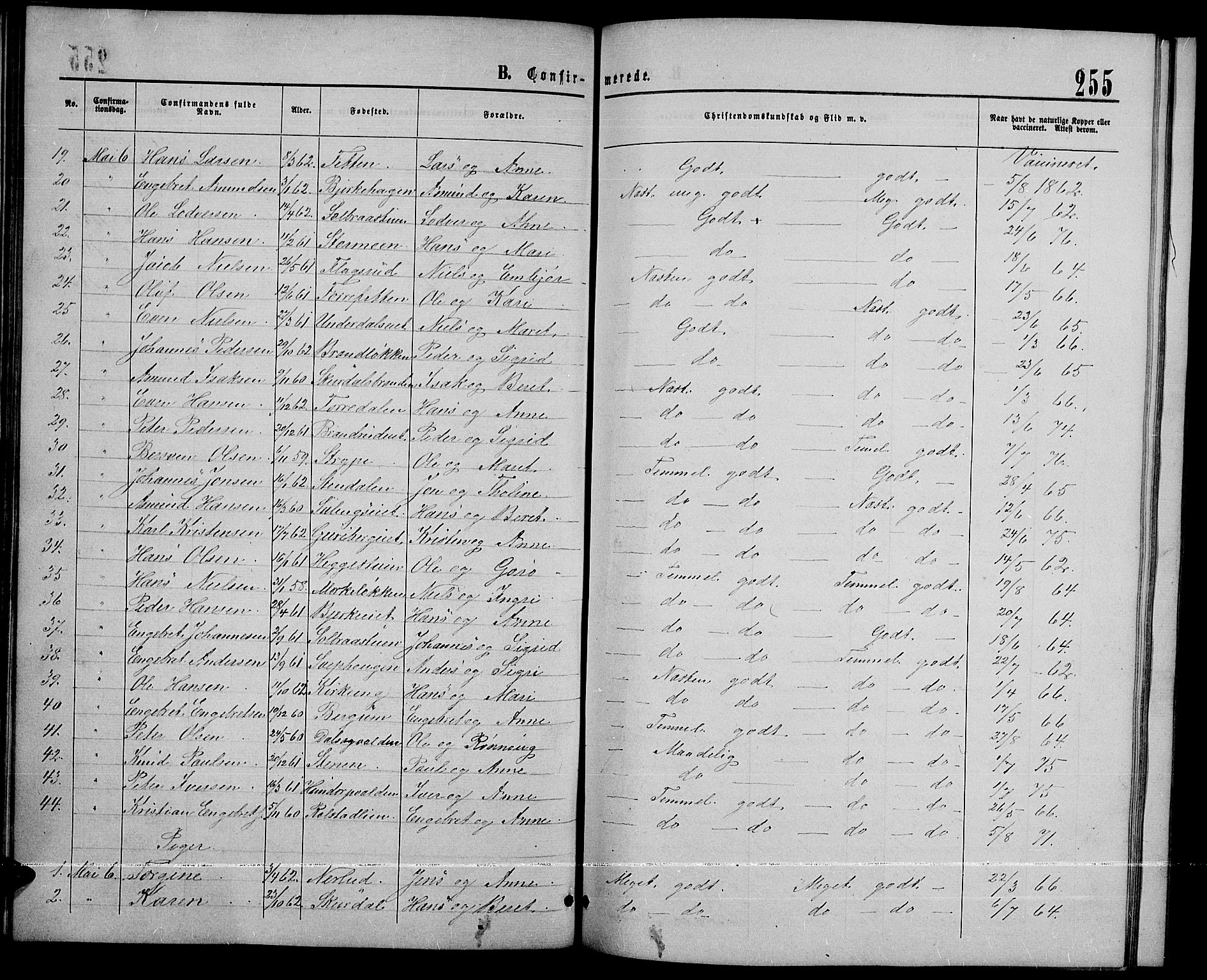 Sør-Fron prestekontor, AV/SAH-PREST-010/H/Ha/Hab/L0002: Parish register (copy) no. 2, 1864-1883, p. 255