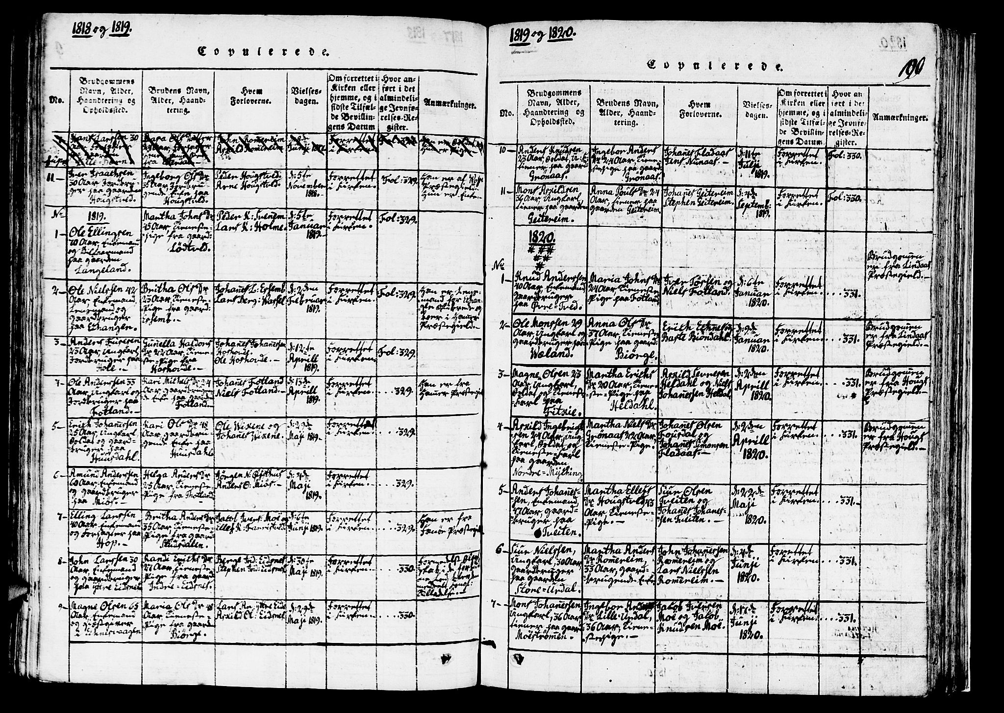 Hosanger sokneprestembete, AV/SAB-A-75801/H/Haa: Parish register (official) no. A 5, 1815-1824, p. 190