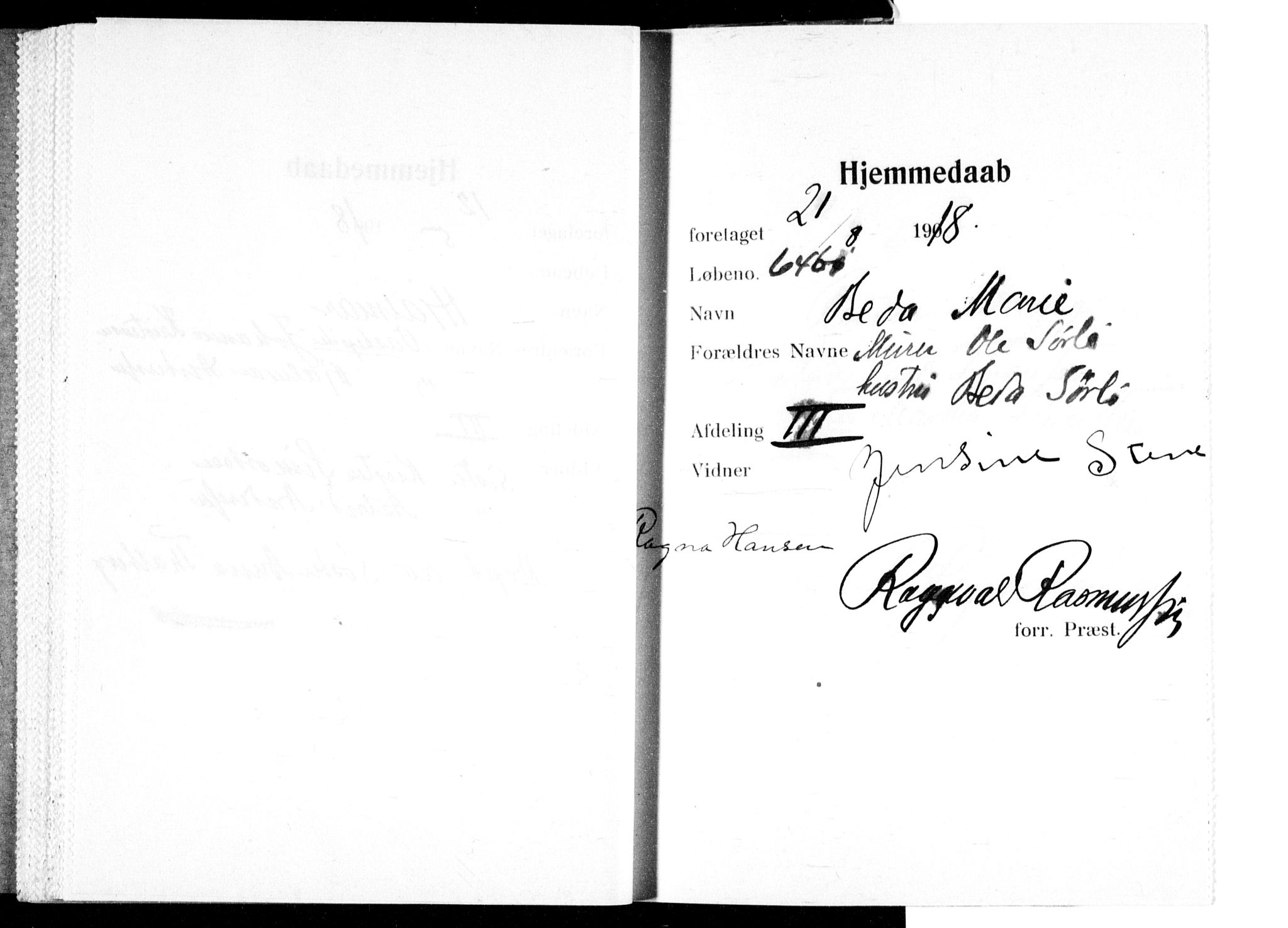 Ullevål sykehus prestekontor Kirkebøker, AV/SAO-A-10542a/K/Ka/L0004: Baptism register no. 4, 1906-1926