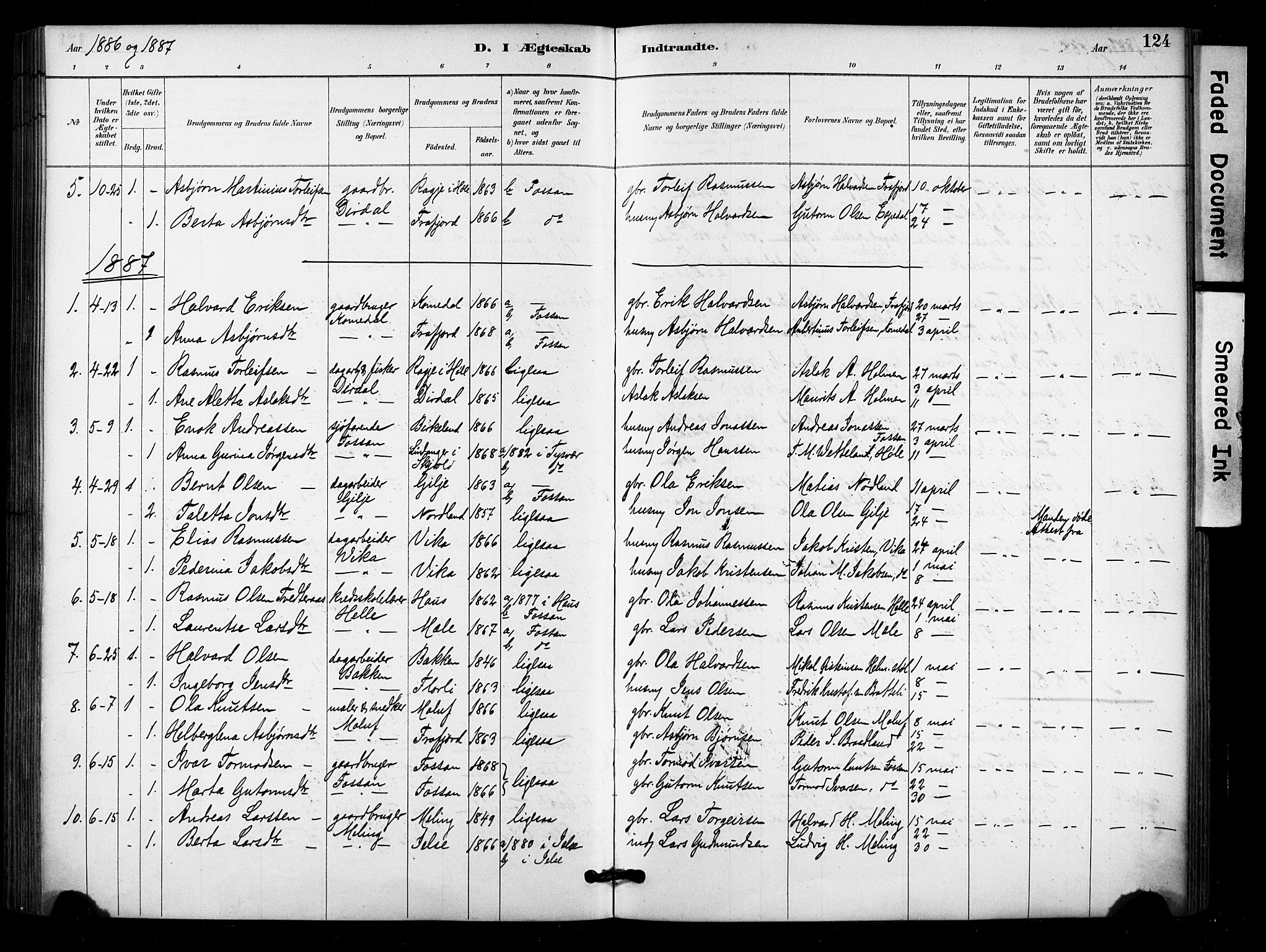 Høgsfjord sokneprestkontor, SAST/A-101624/H/Ha/Haa/L0006: Parish register (official) no. A 6, 1885-1897, p. 124