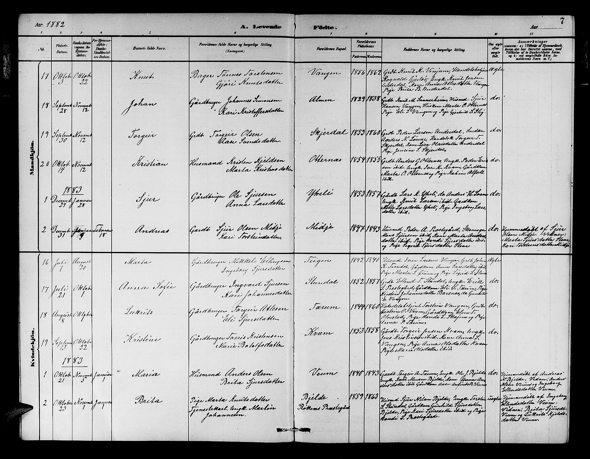Aurland sokneprestembete, SAB/A-99937/H/Hb/Hba/L0002: Parish register (copy) no. A 2, 1880-1895, p. 7
