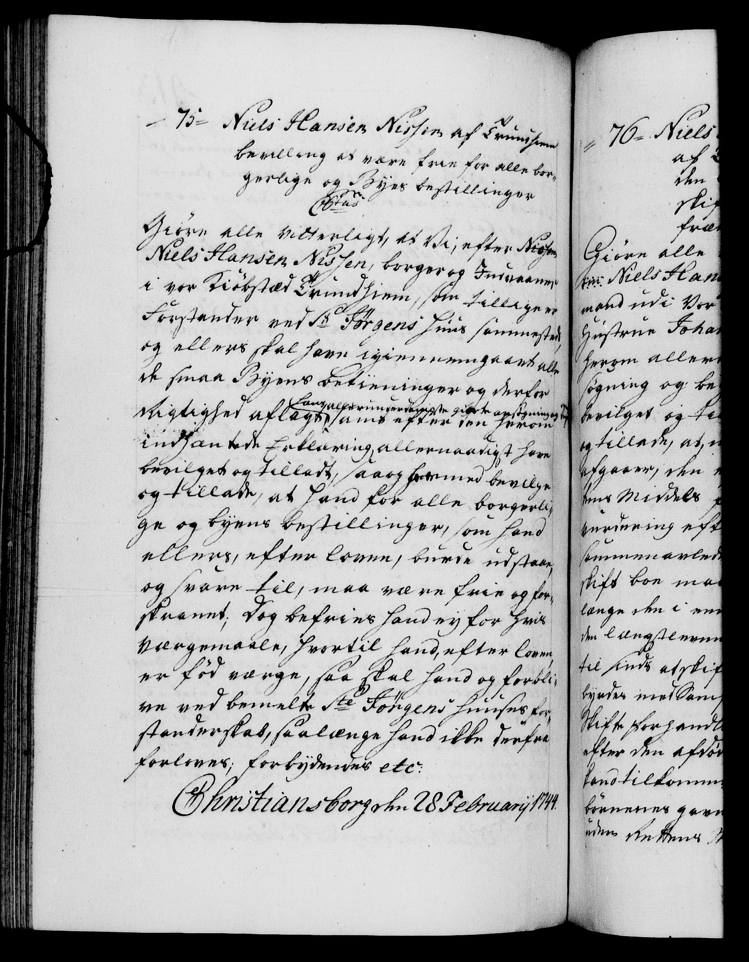 Danske Kanselli 1572-1799, AV/RA-EA-3023/F/Fc/Fca/Fcaa/L0033: Norske registre, 1743-1744, p. 413b