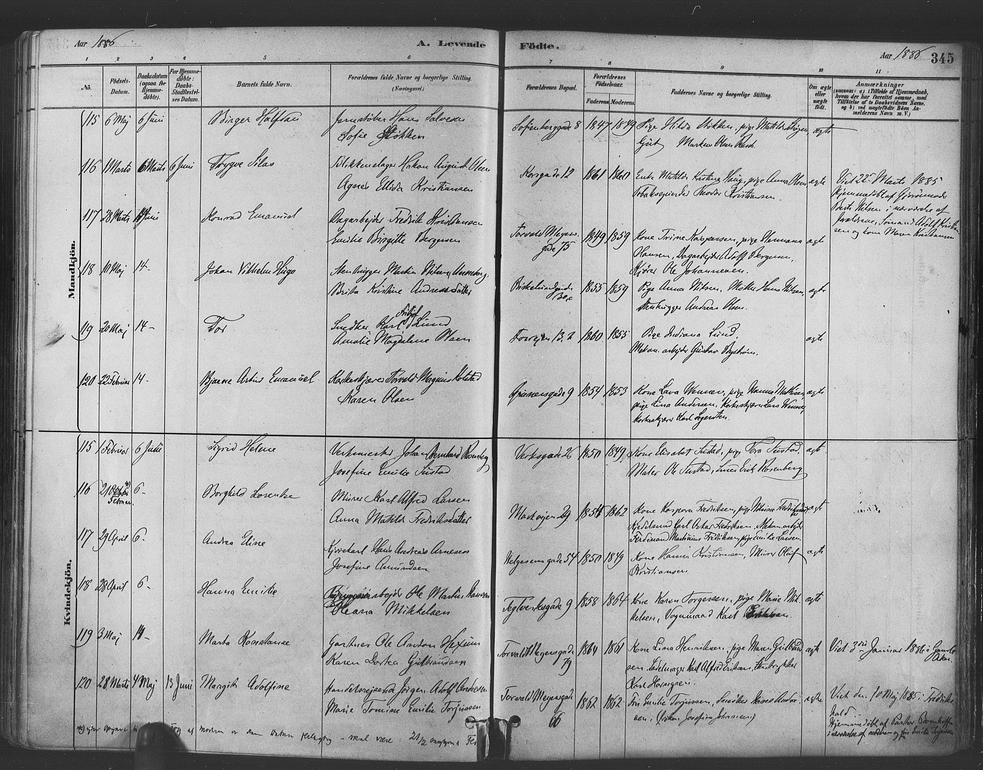 Paulus prestekontor Kirkebøker, AV/SAO-A-10871/F/Fa/L0003: Parish register (official) no. 3, 1879-1887, p. 345