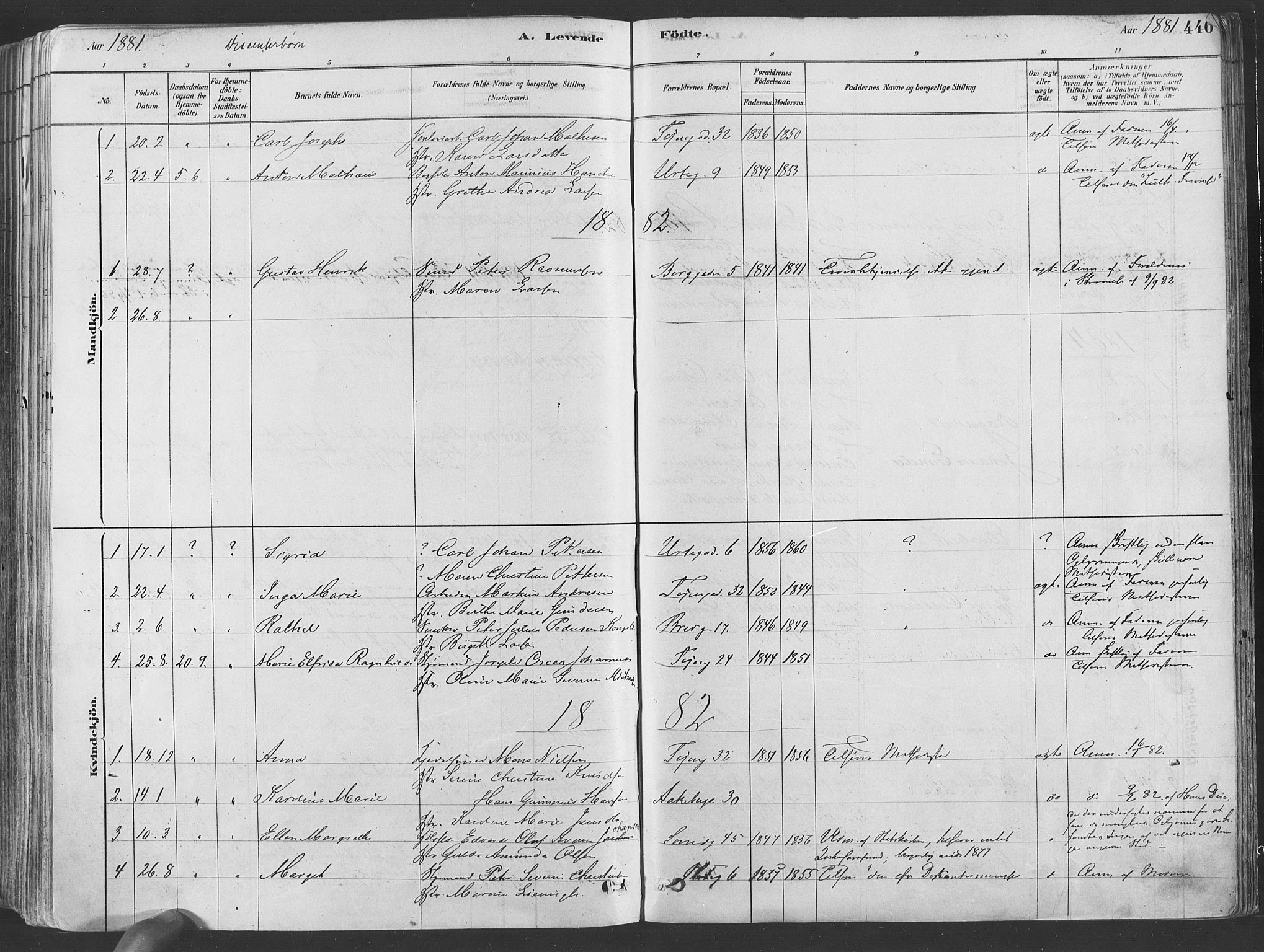 Grønland prestekontor Kirkebøker, AV/SAO-A-10848/F/Fa/L0007: Parish register (official) no. 7, 1878-1888, p. 446