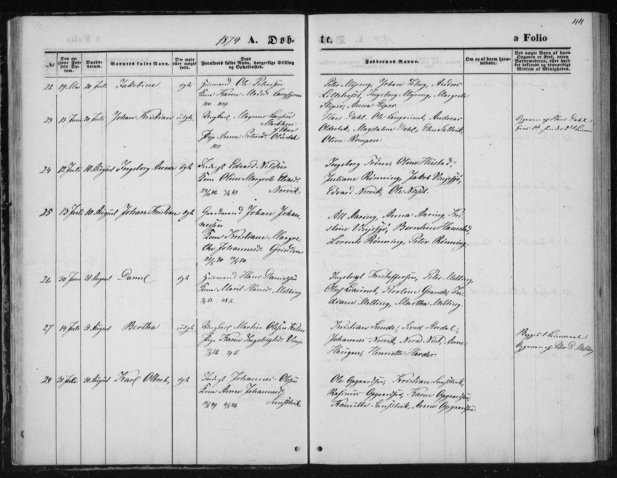 Ministerialprotokoller, klokkerbøker og fødselsregistre - Nord-Trøndelag, AV/SAT-A-1458/733/L0324: Parish register (official) no. 733A03, 1870-1883, p. 44